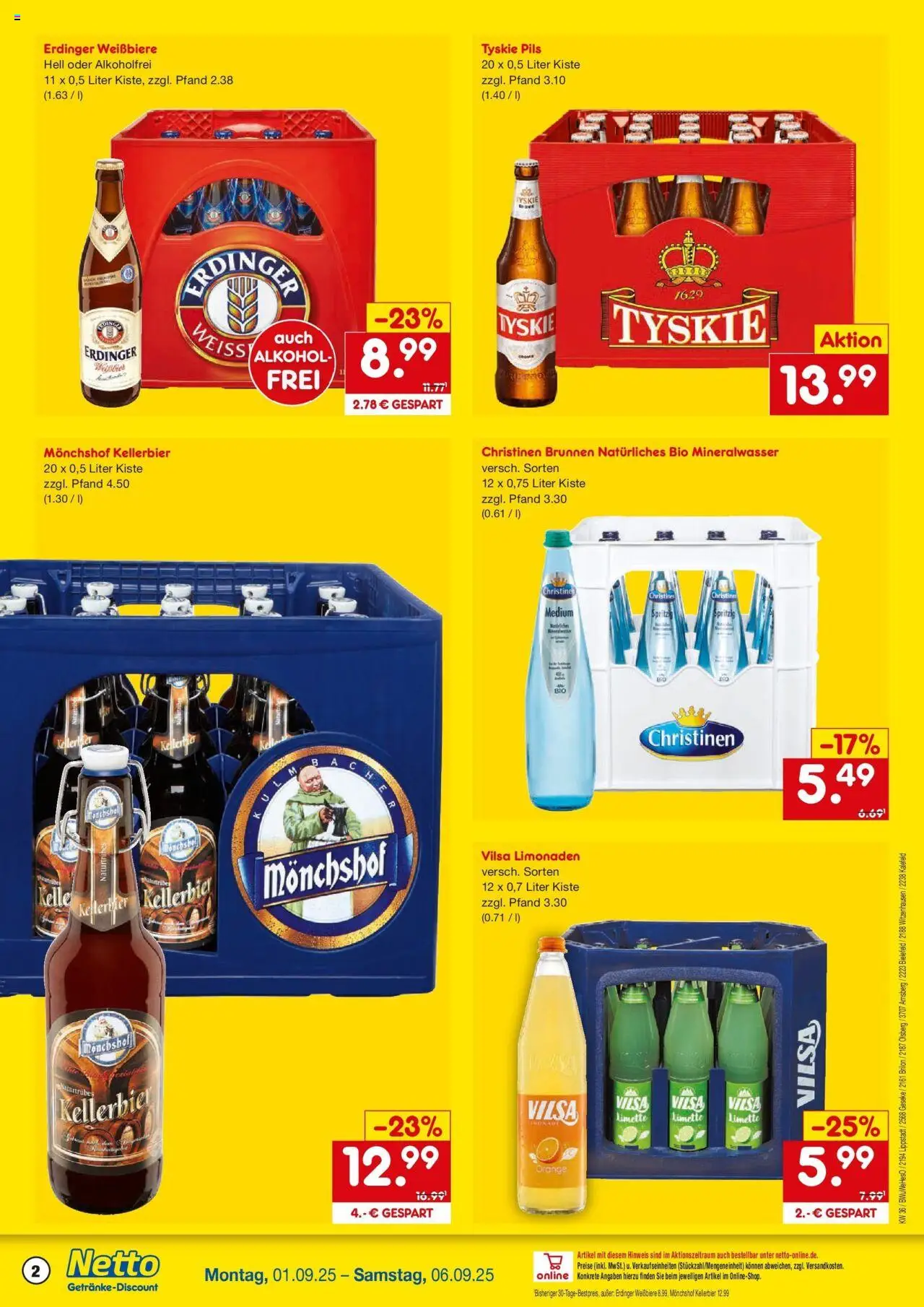 Netto Marken-Discount prospekt Lippstadt	 – gültig ab 01.09.2025 | Seite: 2 | Produkte: Monchshof, Tyskie, Mineralwasser, Limette