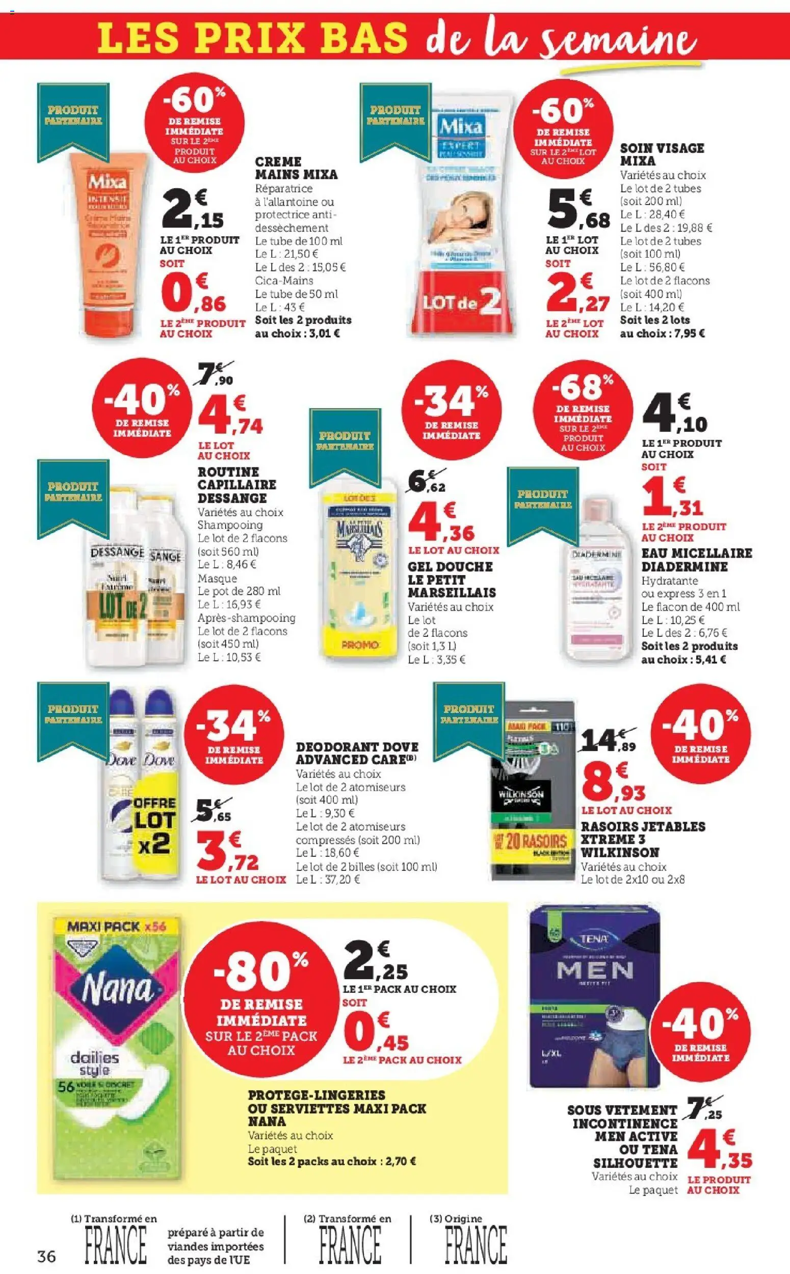 {H1} | Page: 36 | Produits: Shampooing, Eau micellaire, Gel douche, Déodorant