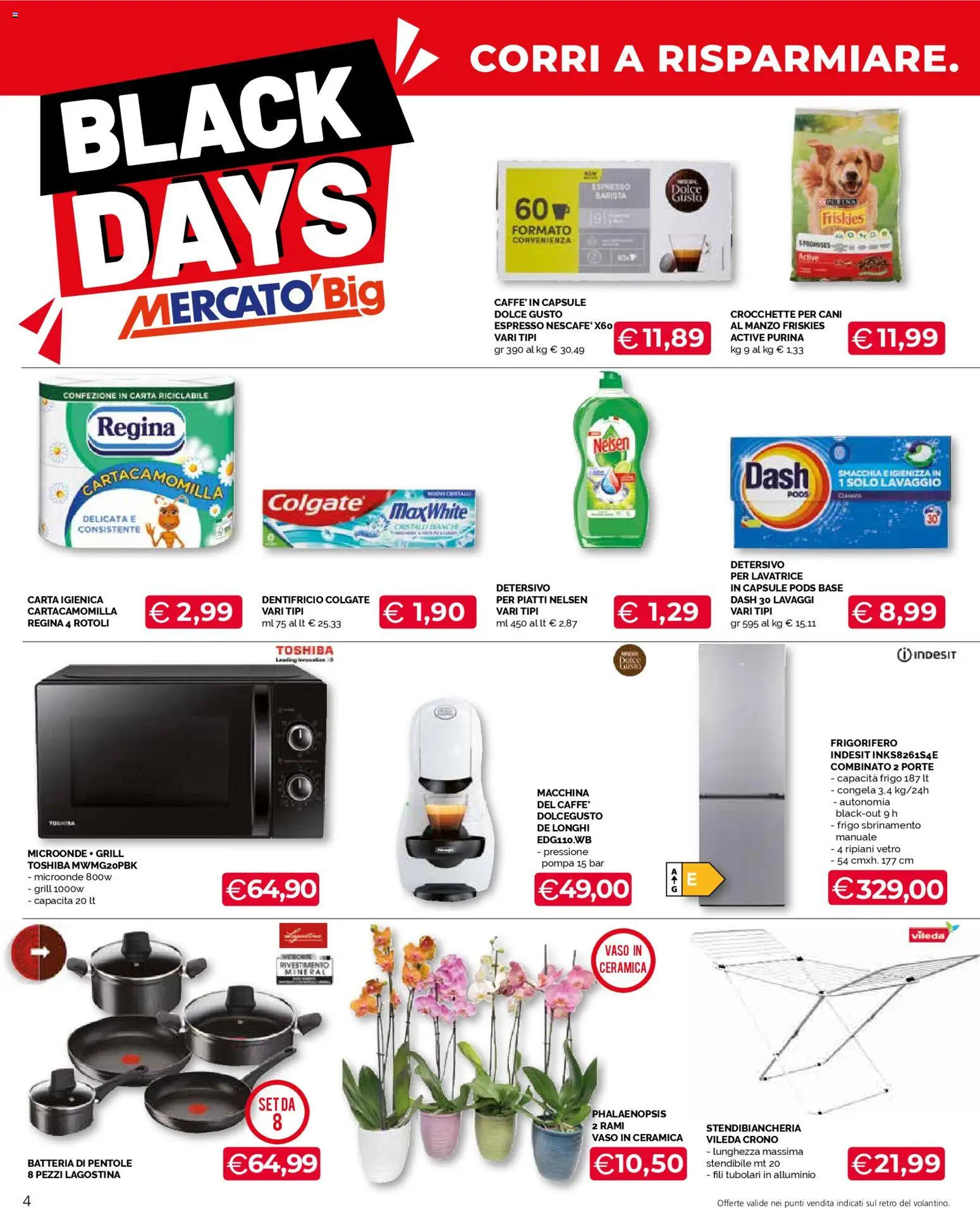 Volantino Mercatò del 10.11.2025 | Pagina: 4 | Prodotti: Microonde, Stendibiancheria, Crocchette, Alluminio