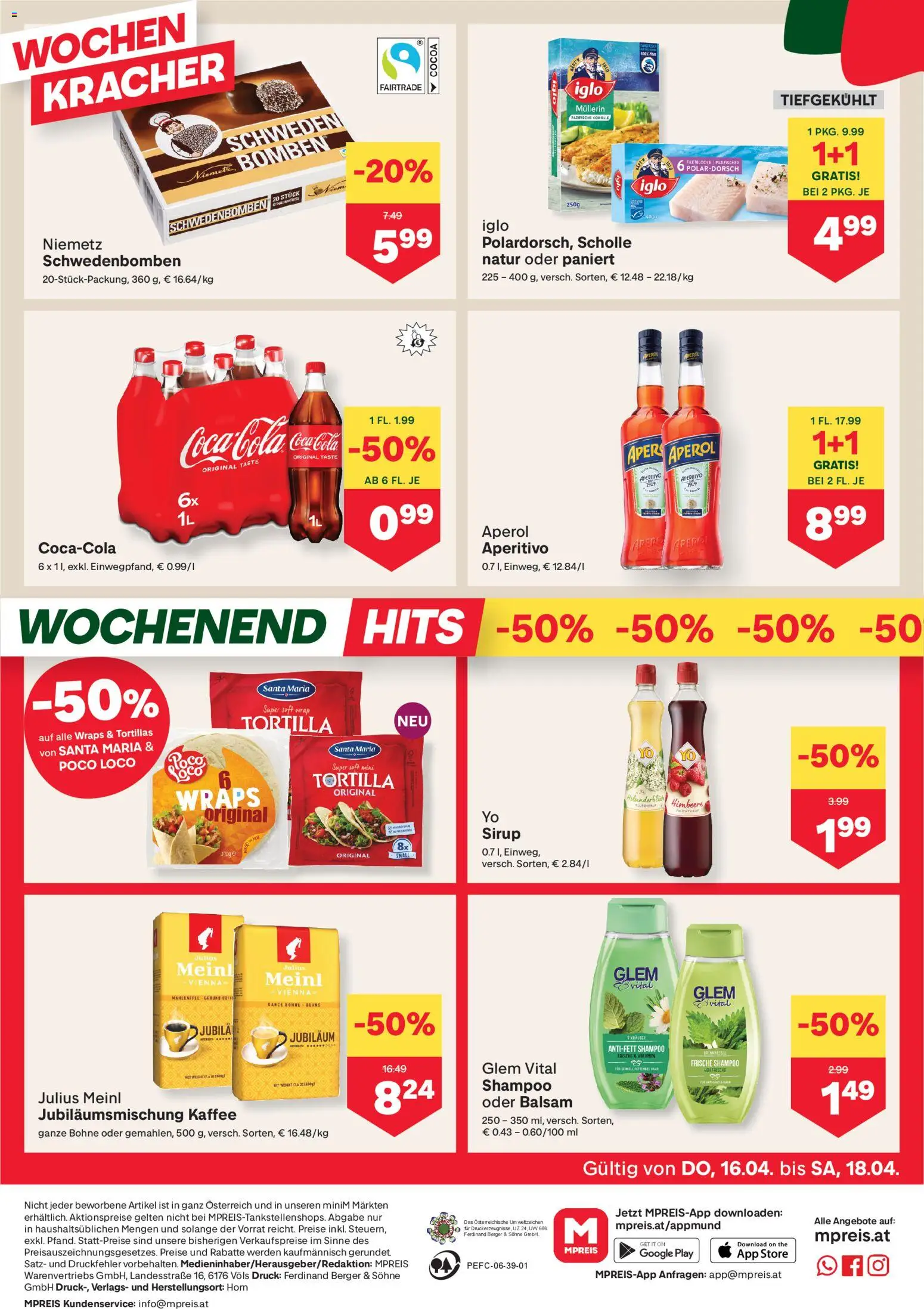 MPREIS Flugblatt gültig ab 16.04.2026 | Seite: 12 | Produkte: Himbeere, Shampoo, Kaffee