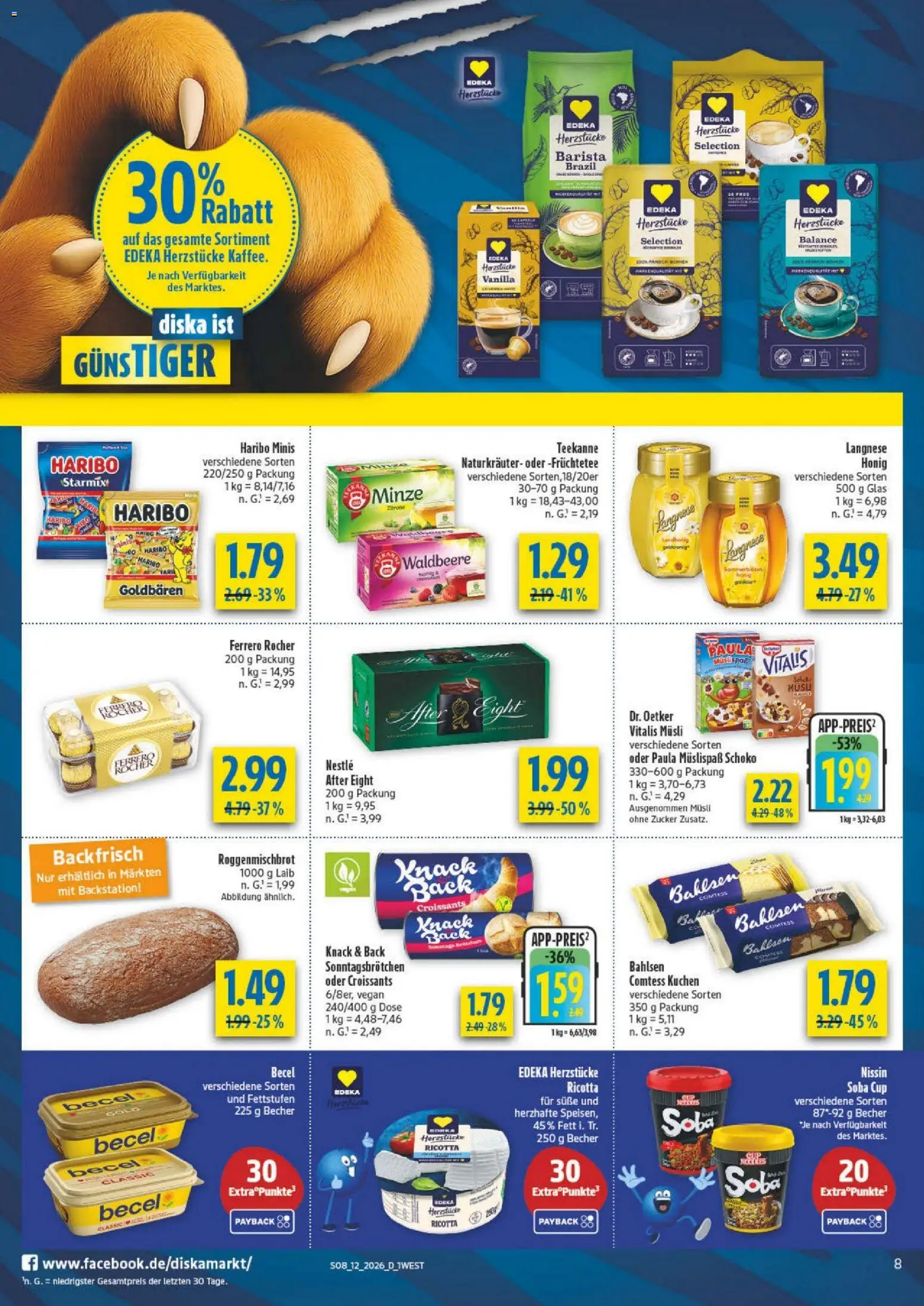 Diska - Diska Angebote Bayern KW12 – gültig ab 16.03.2026 | Seite: 8 | Produkte: Langnese, Haribo, Zucker, Teekanne