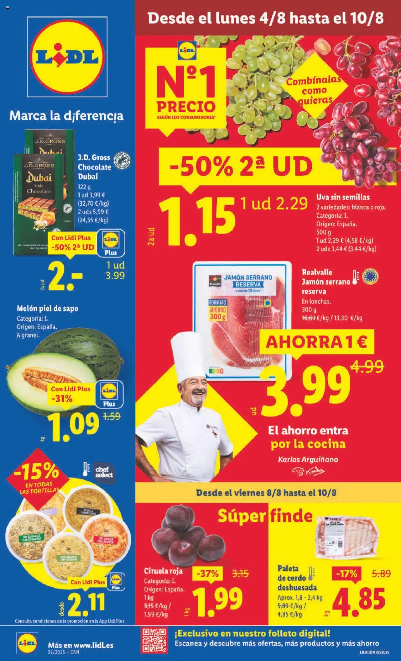 Lidl - Islas canarias  │ válido desde el 04.08.2025 | Página: 1 | Productos: Jamón serrano, Φορτιστής, Cerdo, Πορσελάνη