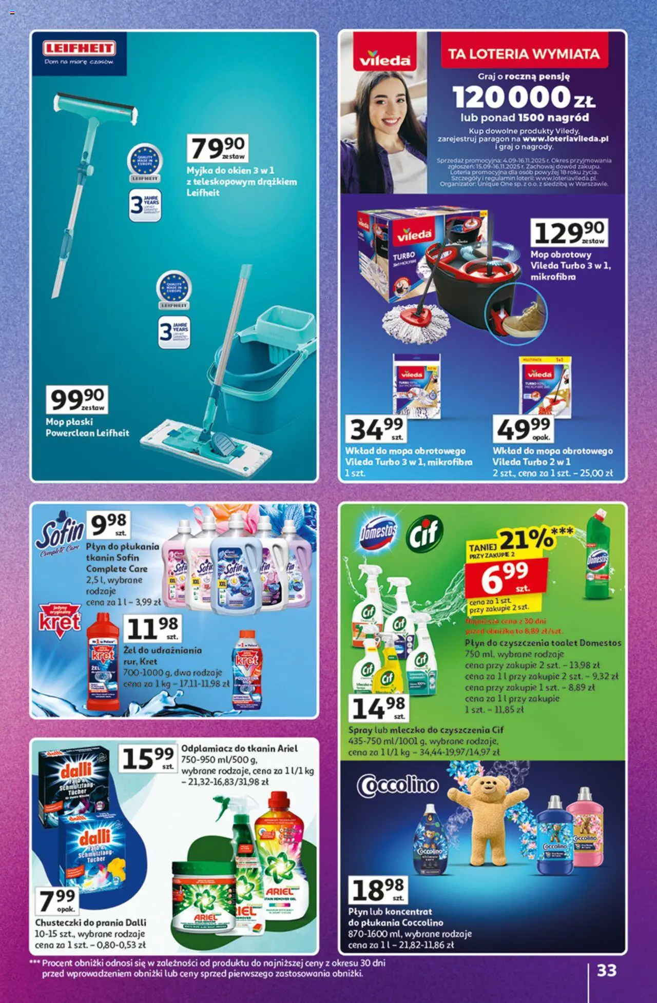 Auchan Gazetka - Znane marki duży wybór Hipermarket od 16.10.2025 | Strona: 33 | Produkty: Mop obrotowy vileda, Ariel, Mop obrotowy, Vileda