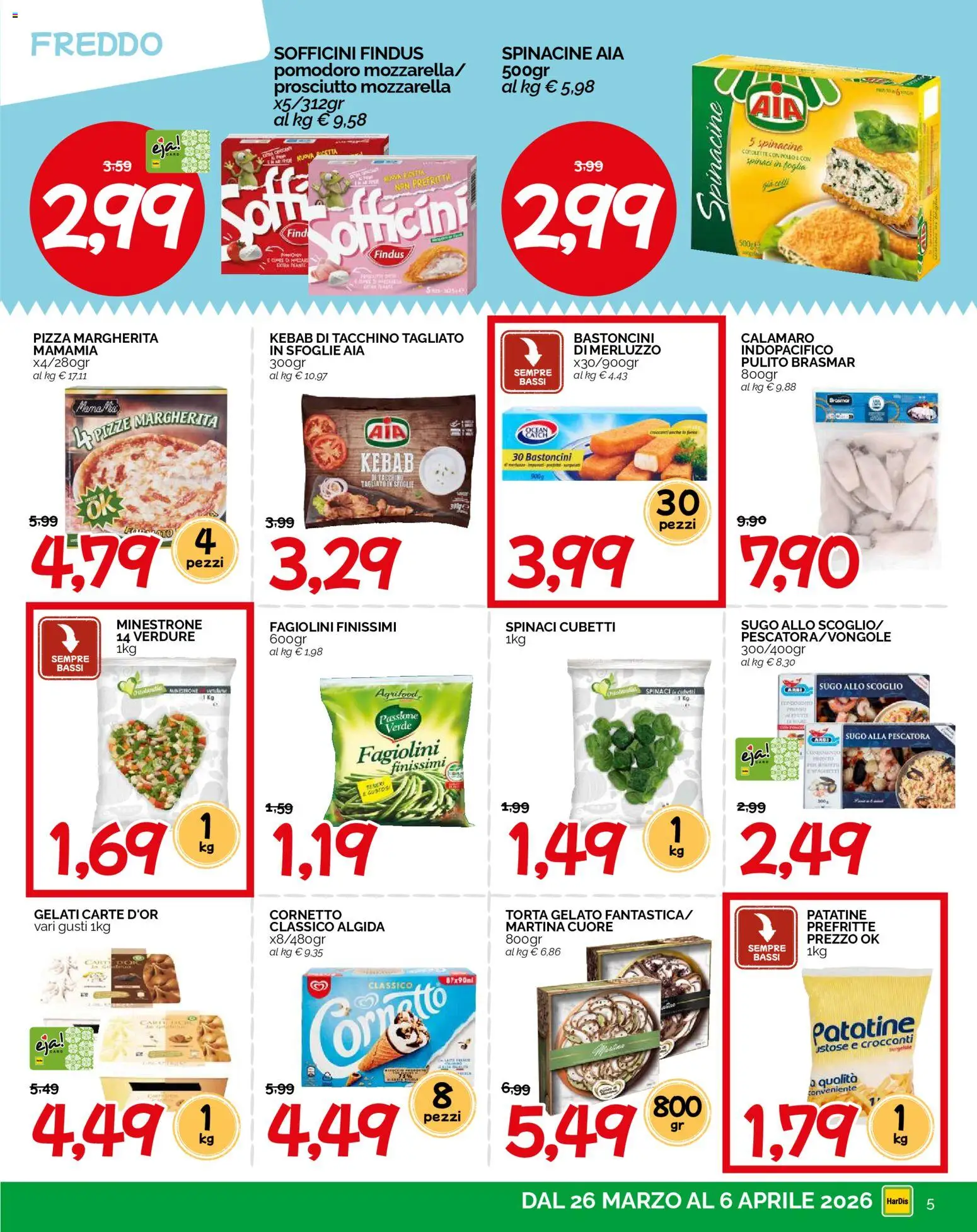 Volantino HarDis del 26.03.2026 | Pagina: 5 | Prodotti: Pollo, Cornetto, Gelato, Pomodoro