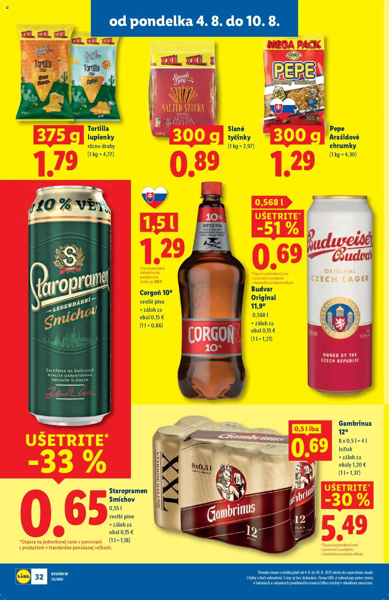 Lidl leták │ platný od 04.08.2025 | Strana: 40 | Produkty: Pivo, Budvar, Staropramen, Gambrinus