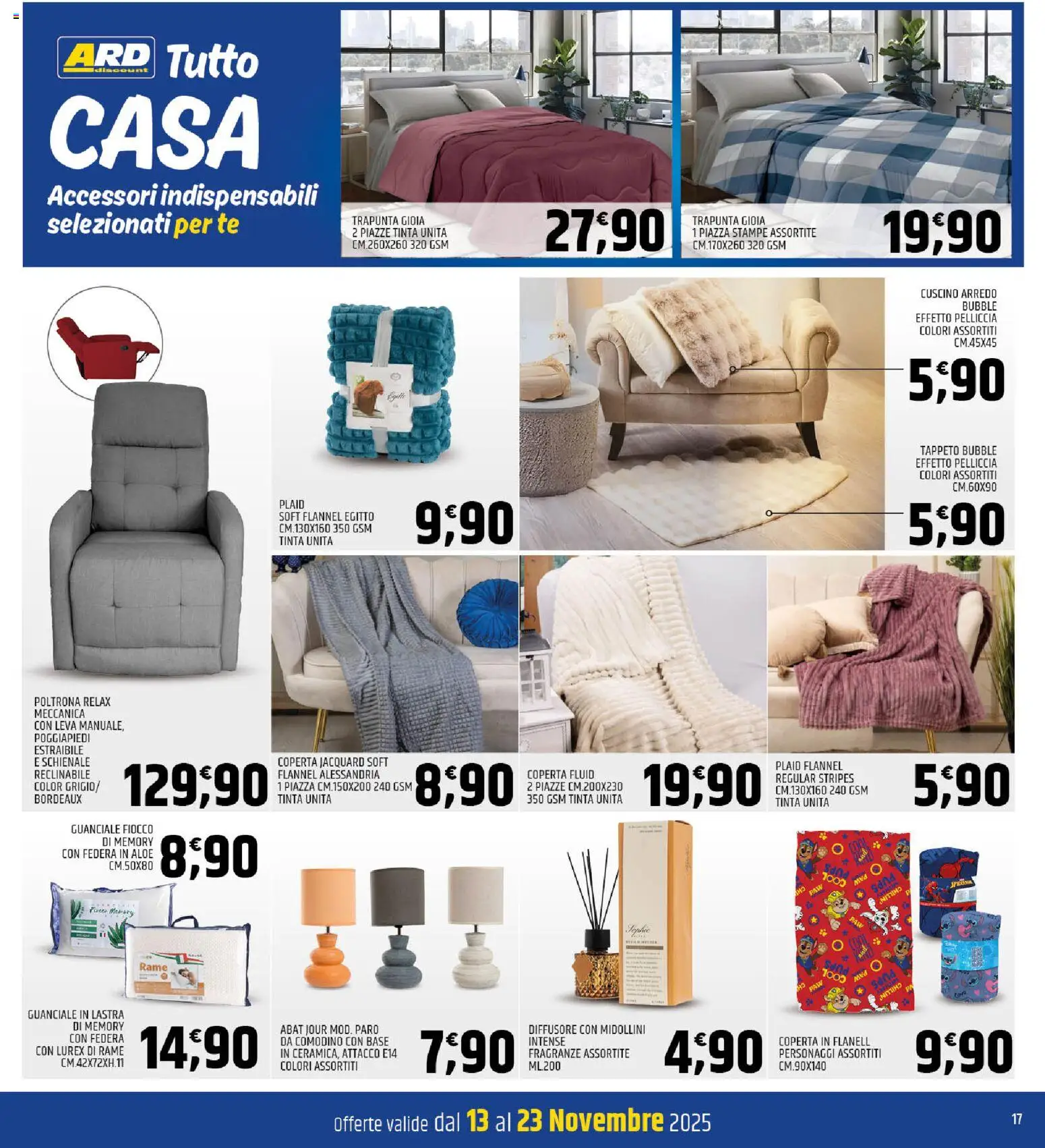 Volantino ARD Discount del 05.11.2025 | Pagina: 17 | Prodotti: Coperta, Poltrona, Tappeto, Guanciale