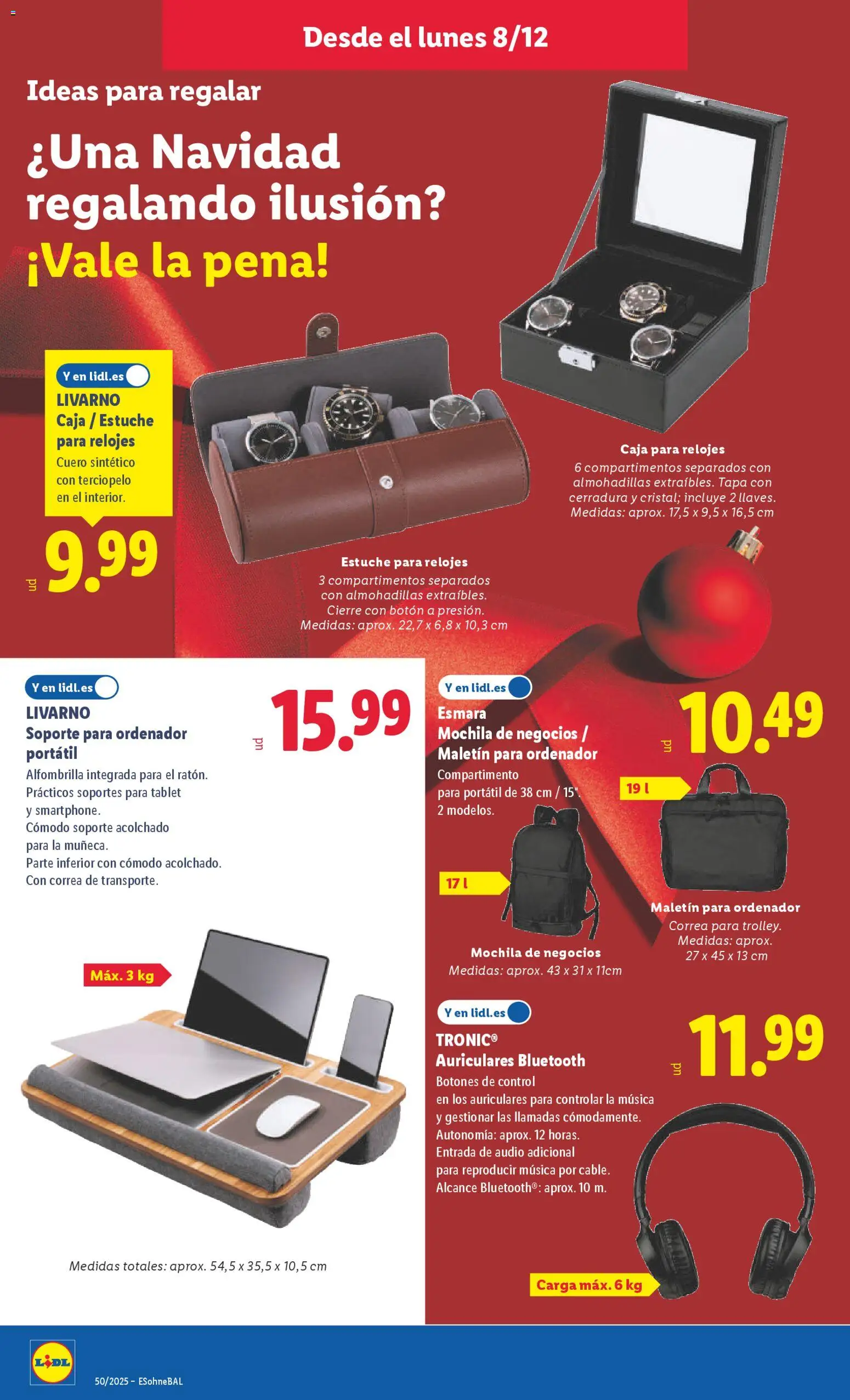 Lidl folleto de bazar │ válido desde el 08.12.2025 | Página: 12 | Productos: Mochila, Smartphone, Tablet, Auriculares