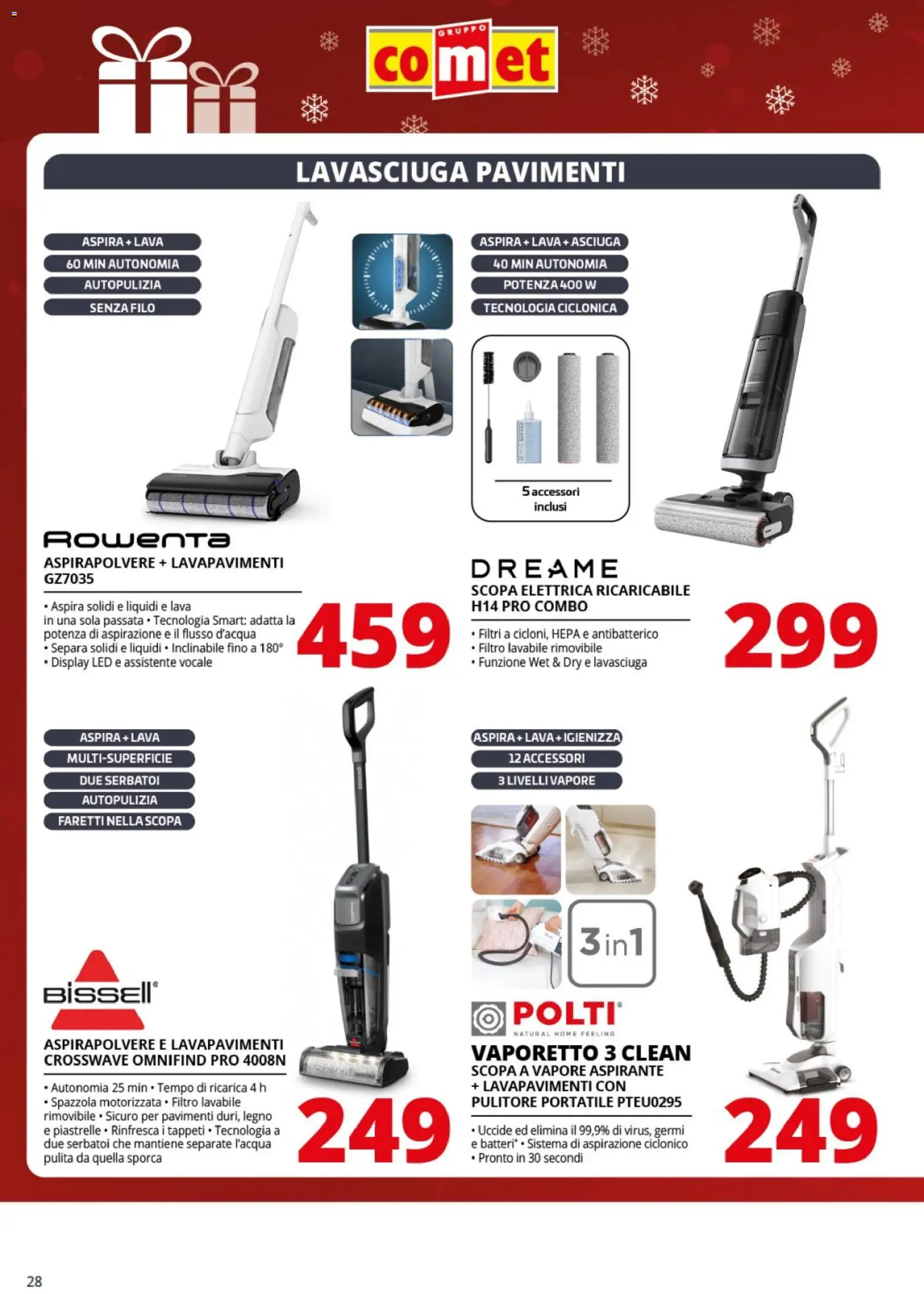 Volantino Comet del 01.12.2025 | Pagina: 28 | Prodotti: Scopa elettrica, Lavasciuga, Scopa, Aspirapolvere