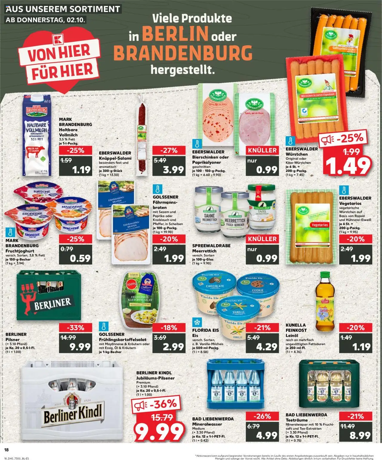 Kaufland prospekt Berlin	 – gültig ab 05.10.2025 | Seite: 18 | Produkte: Rapsöl, Bad, Fruchtjoghurt, Berliner pilsner