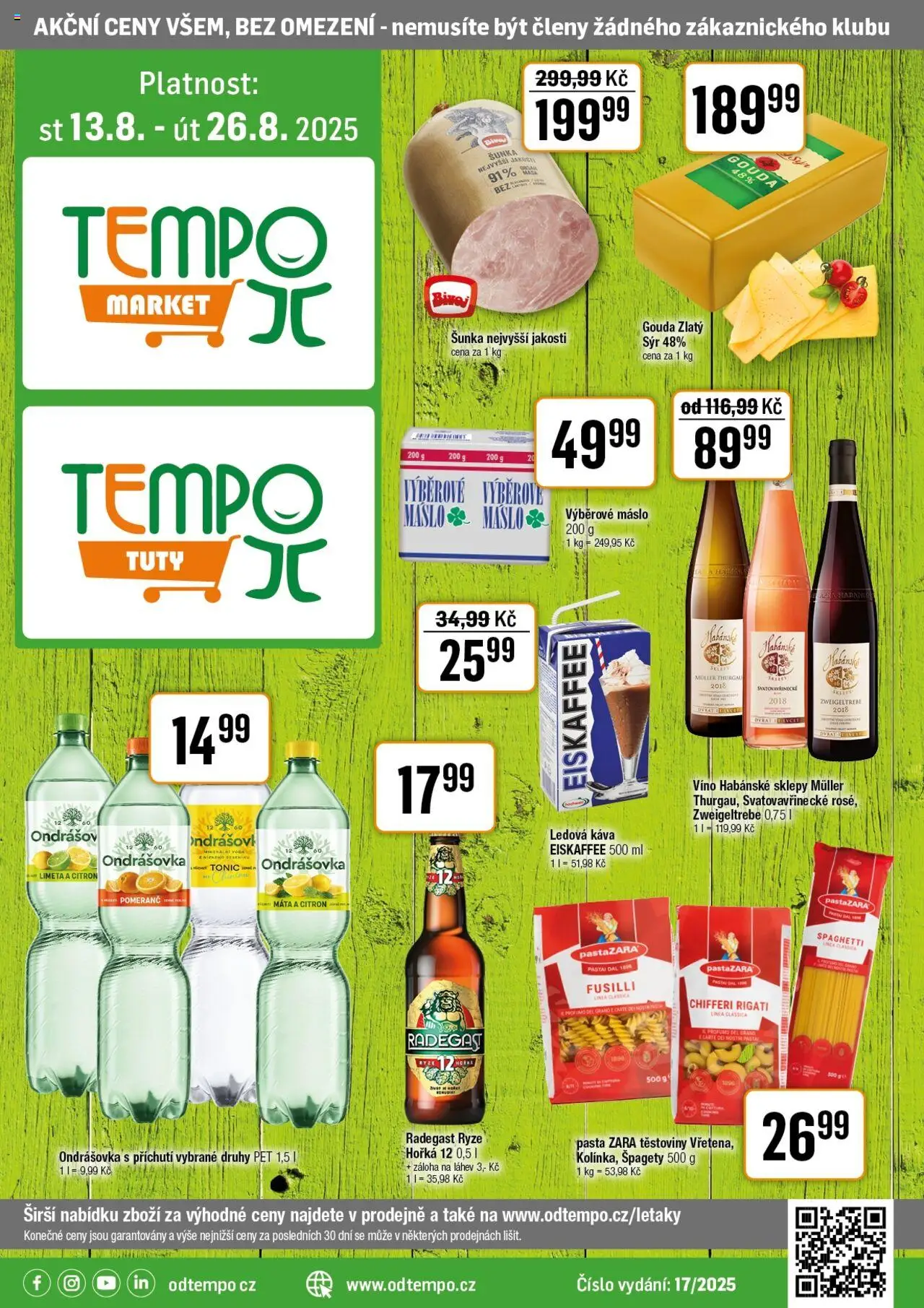 Tempo leták - Tuty od 13.08.2025 | Strana: 1 | Produkty: Voda, Gouda, Těstoviny, Láhev