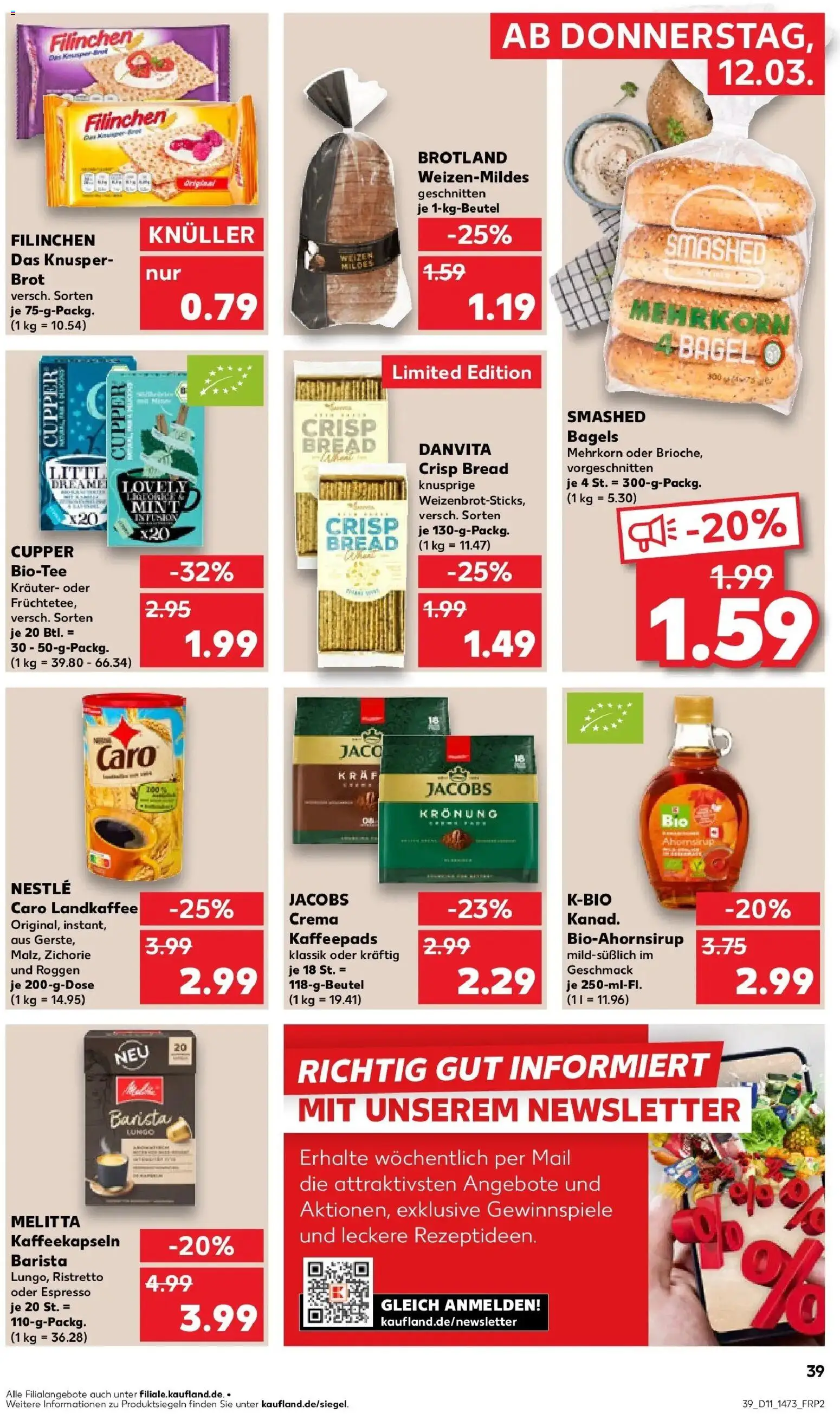Kaufland Prospekt Schleiz	 – gültig ab 12.03.2026 | Seite: 39 | Produkte: Melitta, Kaffeepads, Brot