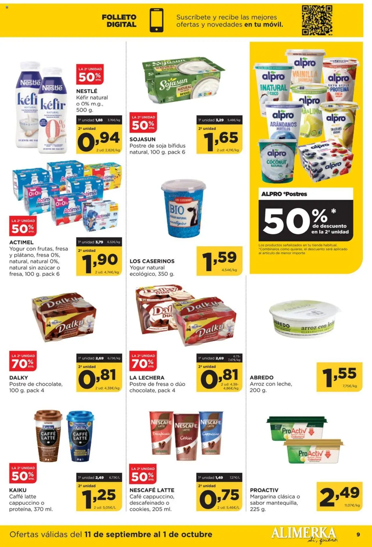 Alimerka folleto Asturias │ válido desde el 11.09.2025 | Página: 9 | Productos: Yogur, Café, Τυρόπιτα, Margarina