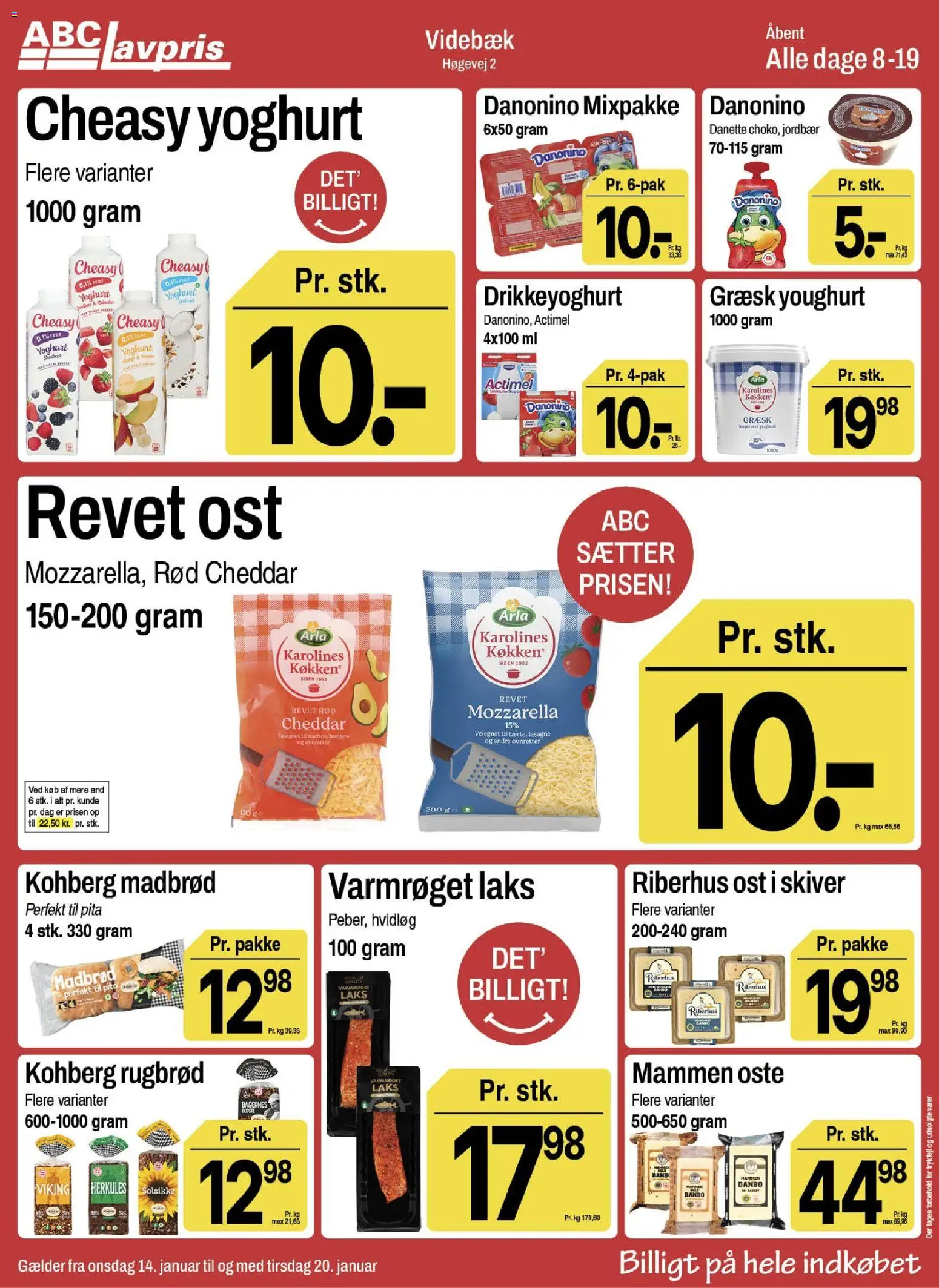 Abc Lavpris tilbudsavis – gyldig fra 14.01.2026 | Side: 2 | Produkter: Cheddar, Hvidløg, Drikkeyoghurt, Carpete