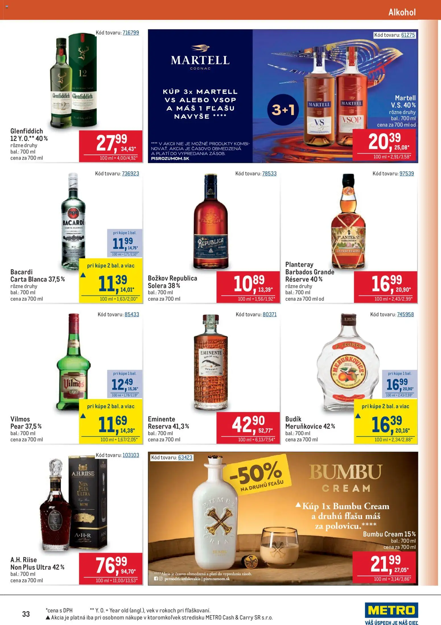 Nové Metro akcie – leták je platný od 11.03.2026 | Strana: 33 | Produkty: Božkov, Republica, Alkohol, Bacardi