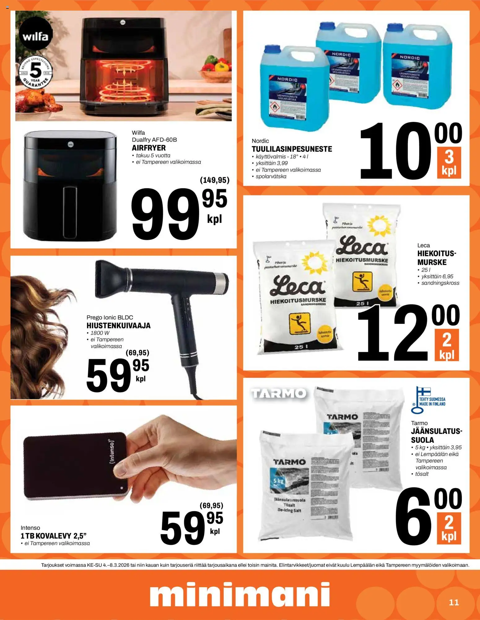 Minimani tarjoukset – voimassa 04.03.2026 alkaen | Sivu: 11 | Tuotteet: Hiustenkuivaaja, Suola