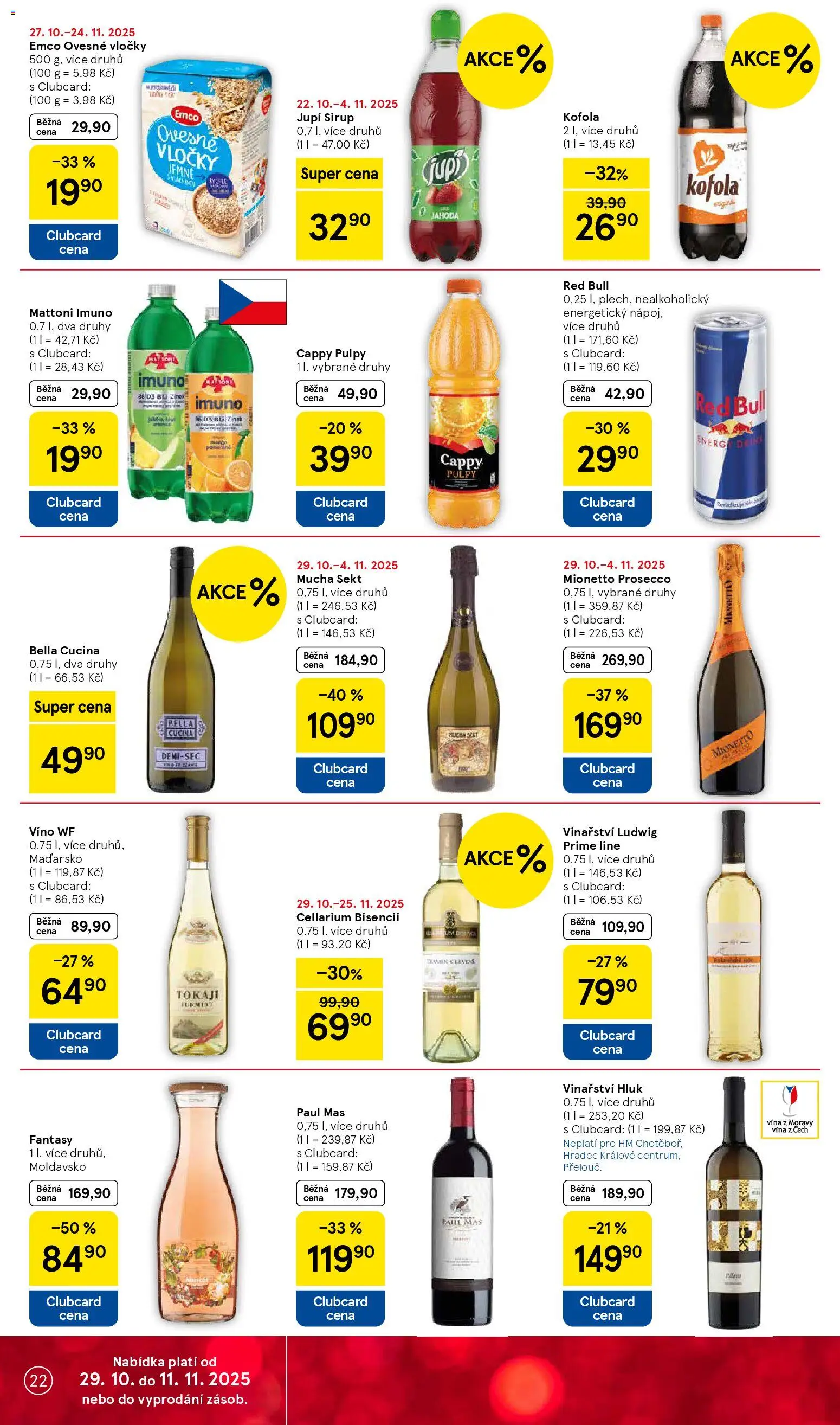 Tesco leták - Hypermarket od 29.10.2025 | Strana: 22 | Produkty: Mucha sekt, Red Bull, Tokaji, Energy drink