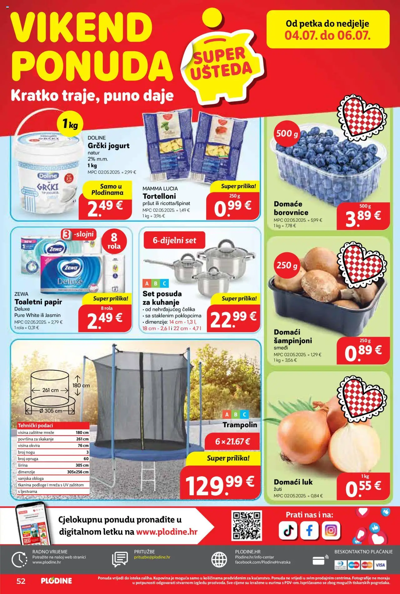 Plodine katalog | vrijedi od 02.07.2025 | Stranica: 52 | Proizvodi: Jogurt, Šampinjoni, Zewa, Pasta