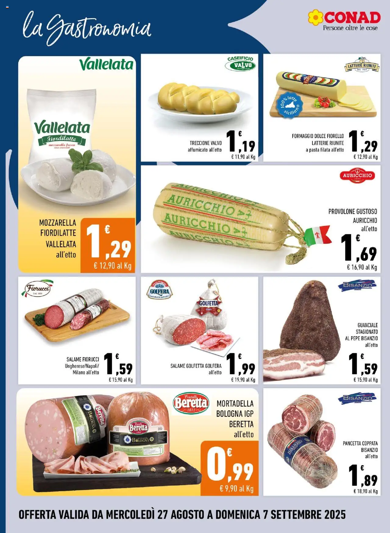 Volantino Conad del 27.08.2025 | Pagina: 6 | Prodotti: Pancetta, Pepe, Mozzarella, Latte