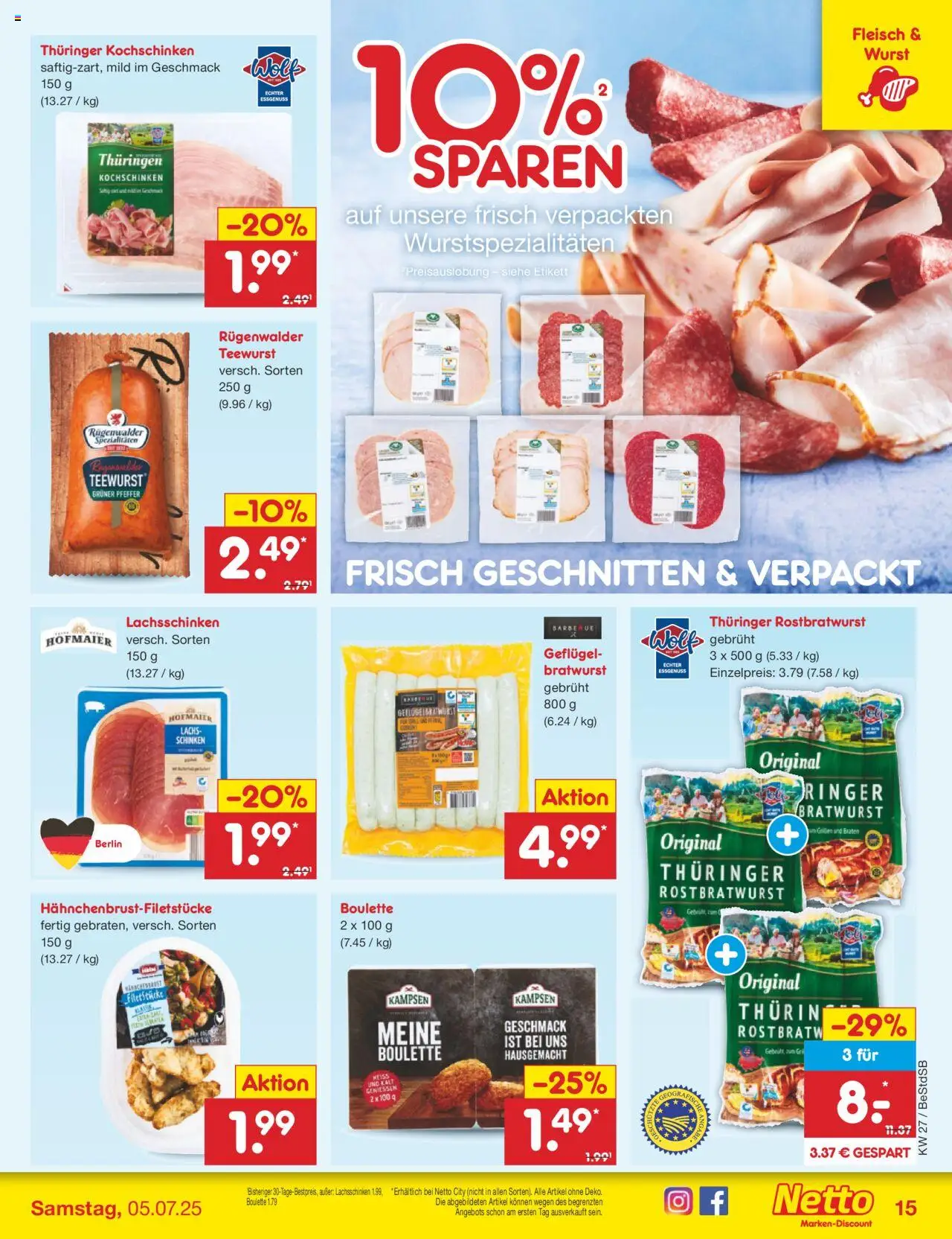 Netto Marken-Discount Prospekt 	 - gültig ab dem 30.06.2025 | Seite: 17 | Produkte: Bratwurst, Wurst, Schinken, Fleisch
