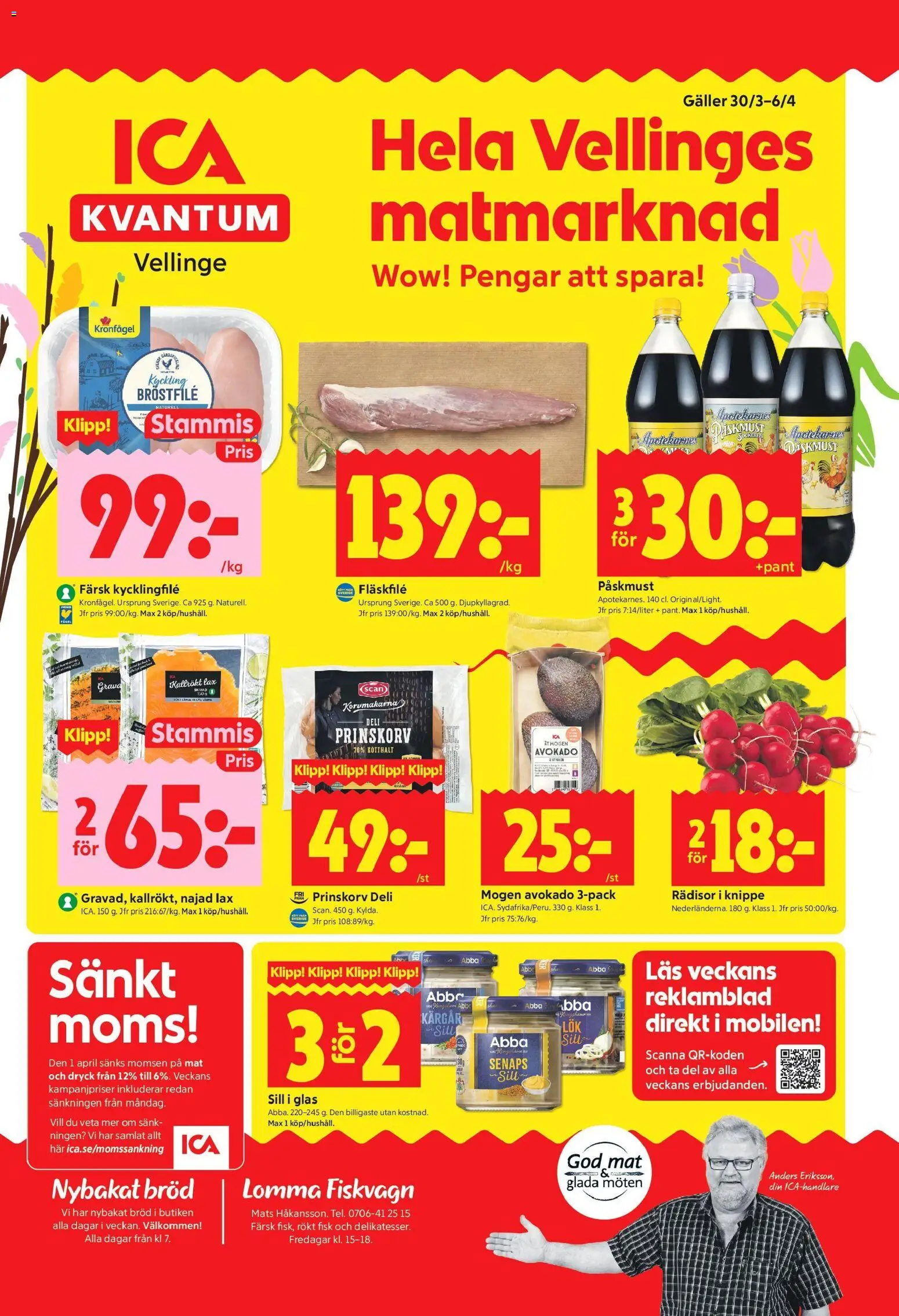ICA Kvantum reklamblad aktuell från 30.03.2026 | Sida: 1 | Produkter: Galler, Sill, Lax, Bröd