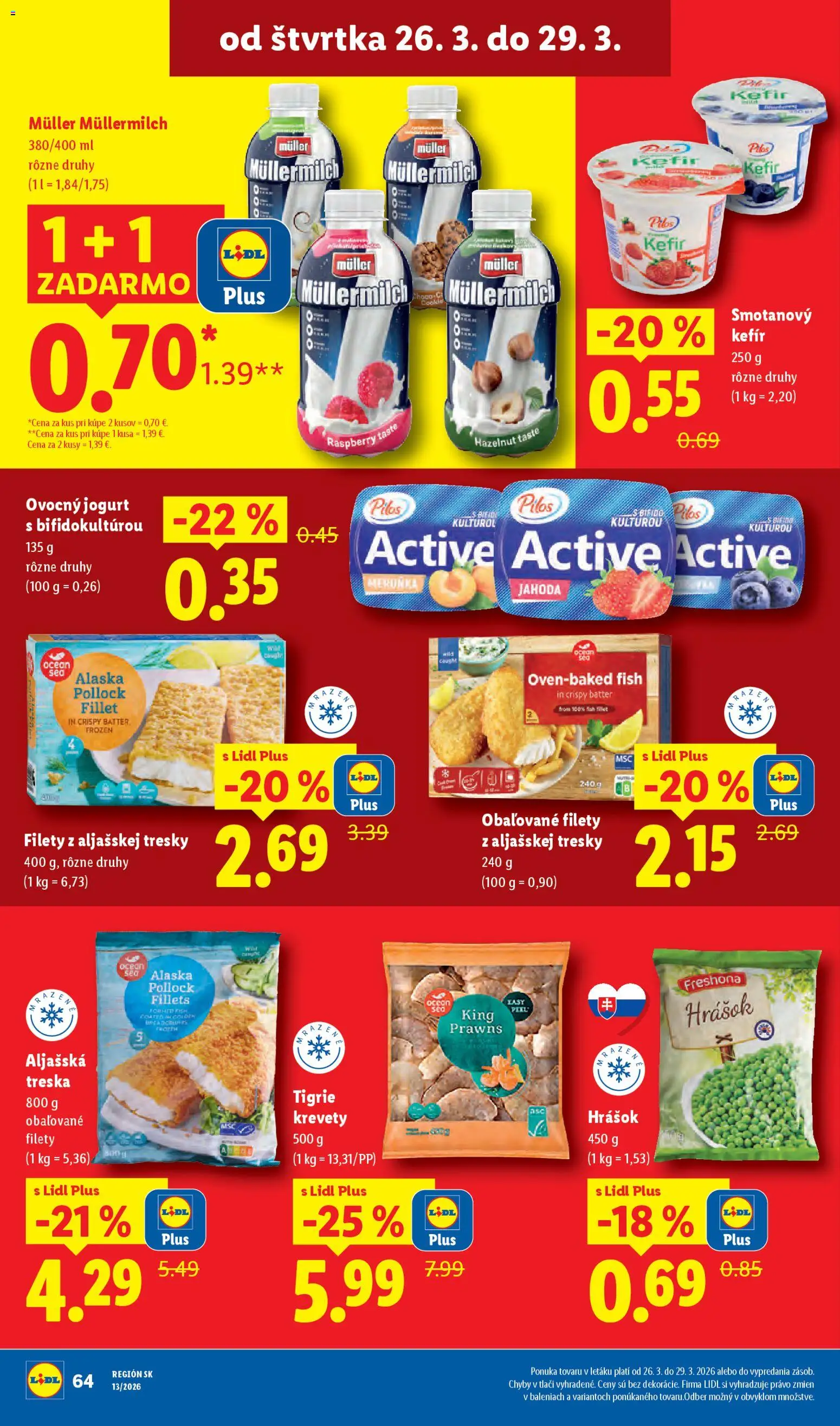 Nové Lidl akcie – leták je platný od 23.03.2026 | Strana: 74 | Produkty: Jogurt, Krevety, Hrášok, Treska