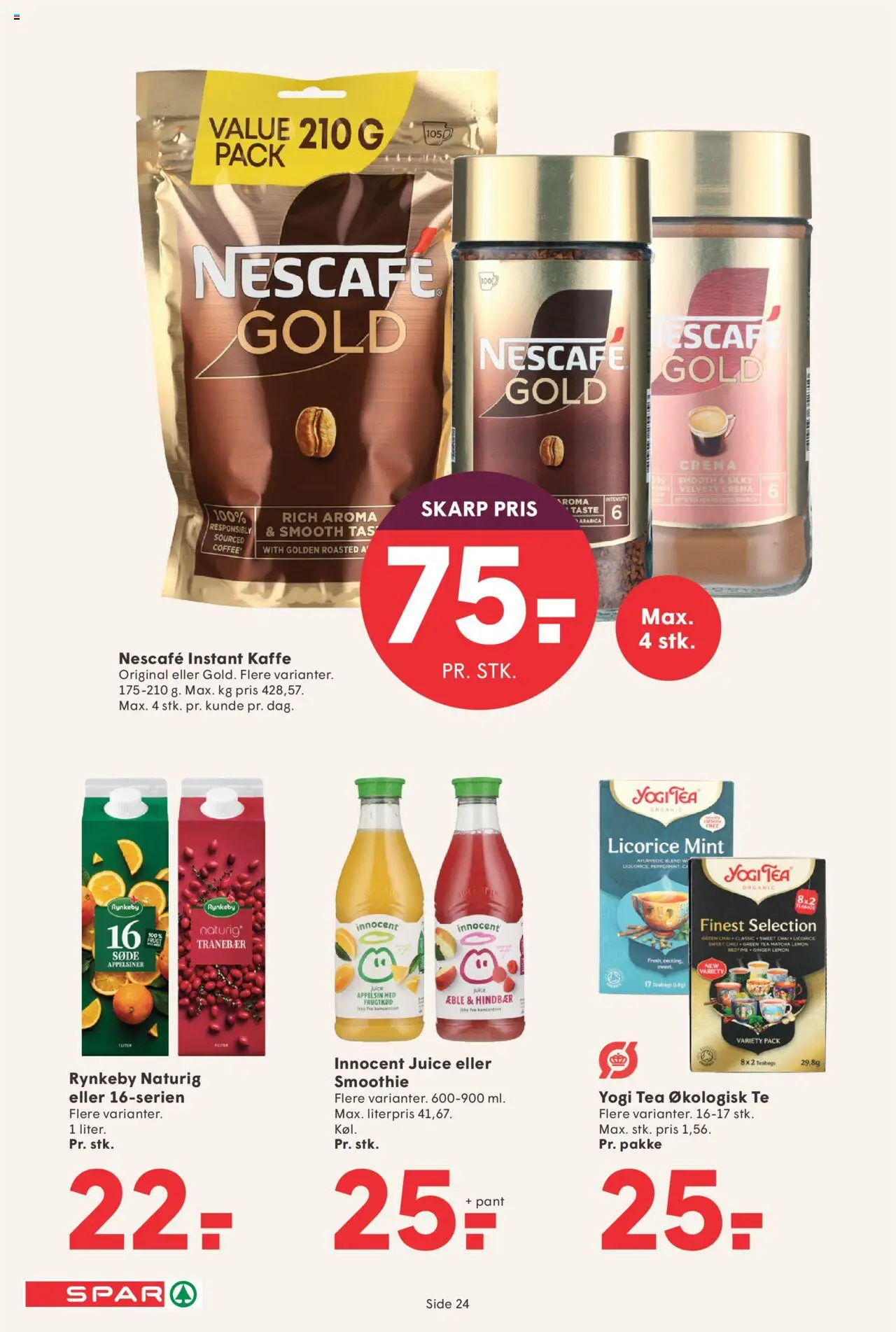 Spar tilbudsavis – gyldig fra 19.09.2025 | Side: 24 | Produkter: Appelsiner, Te, Smoothie, Instant Kaffe