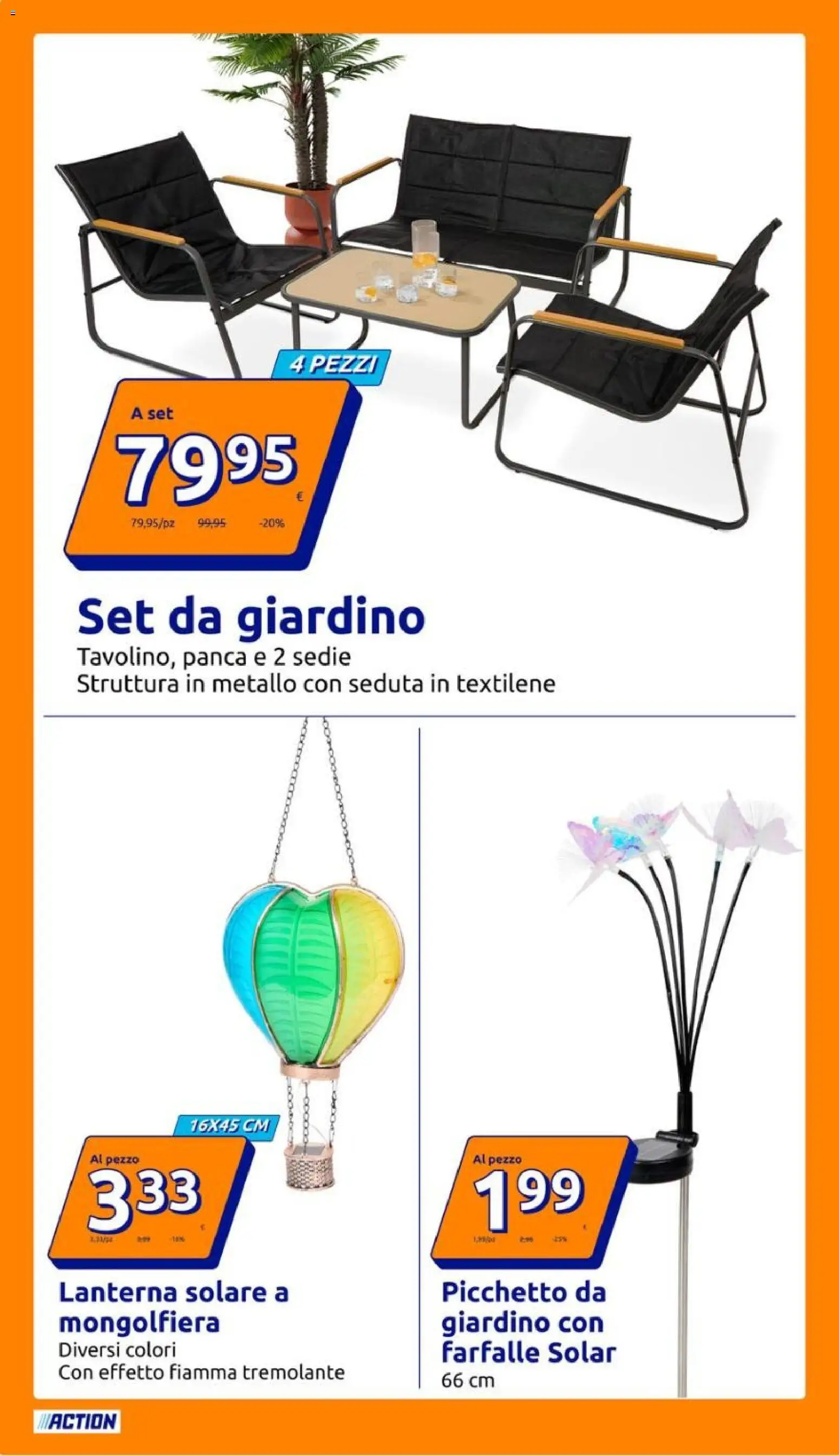Volantino Action del 25.03.2026 | Pagina: 12 | Prodotti: Panca, Lanterna, Set da giardino