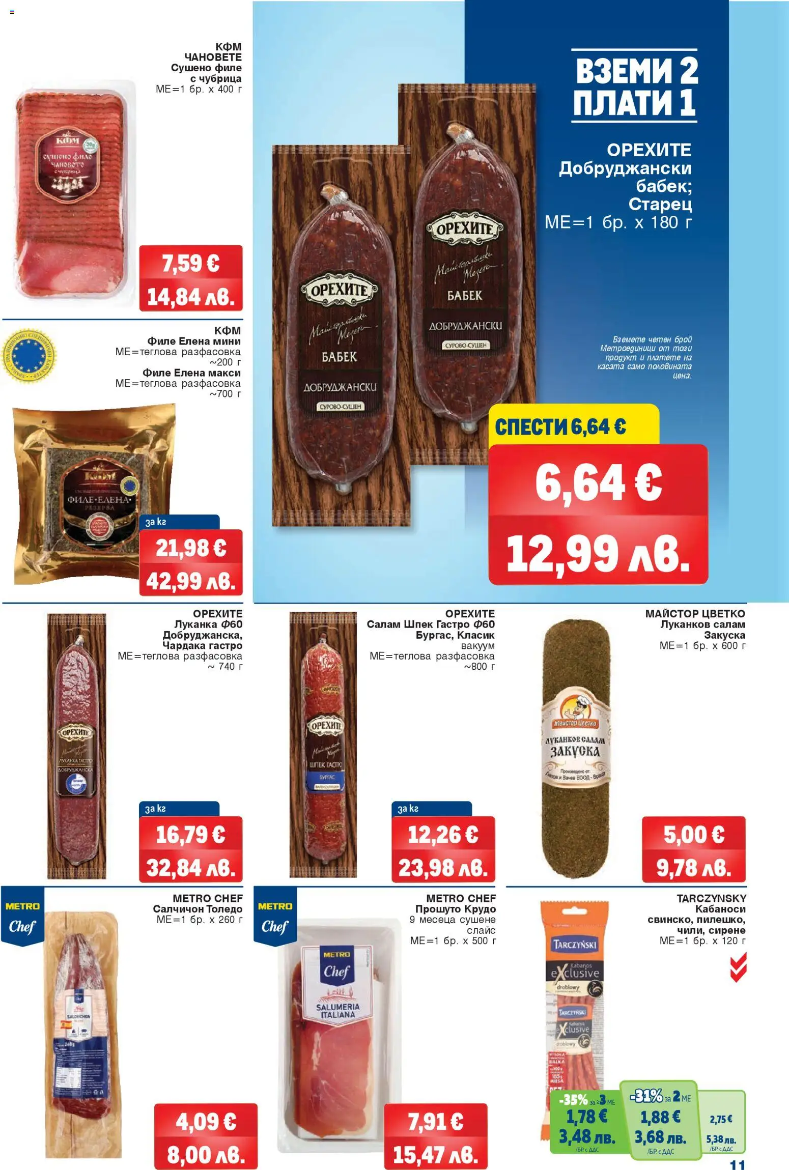 {H1} | Страница: 11 | Продукти: Салам, Сирене, Чубрица, Бабек