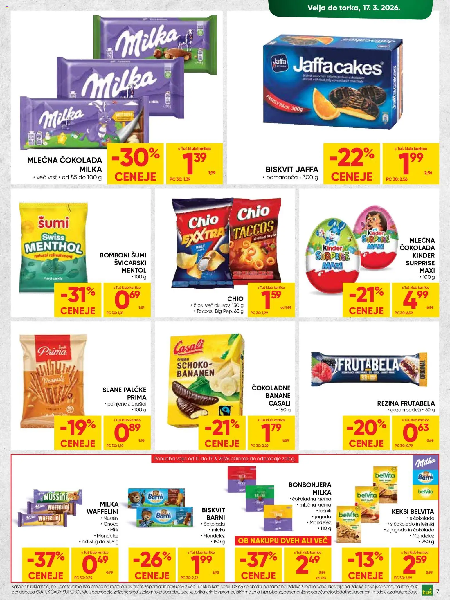 Novi Tuš katalog ponudbe – veljaven od 04.03.2026 | Stran: 7 | Izdelki: Keksi, Slane palčke, Kos, Cokolada