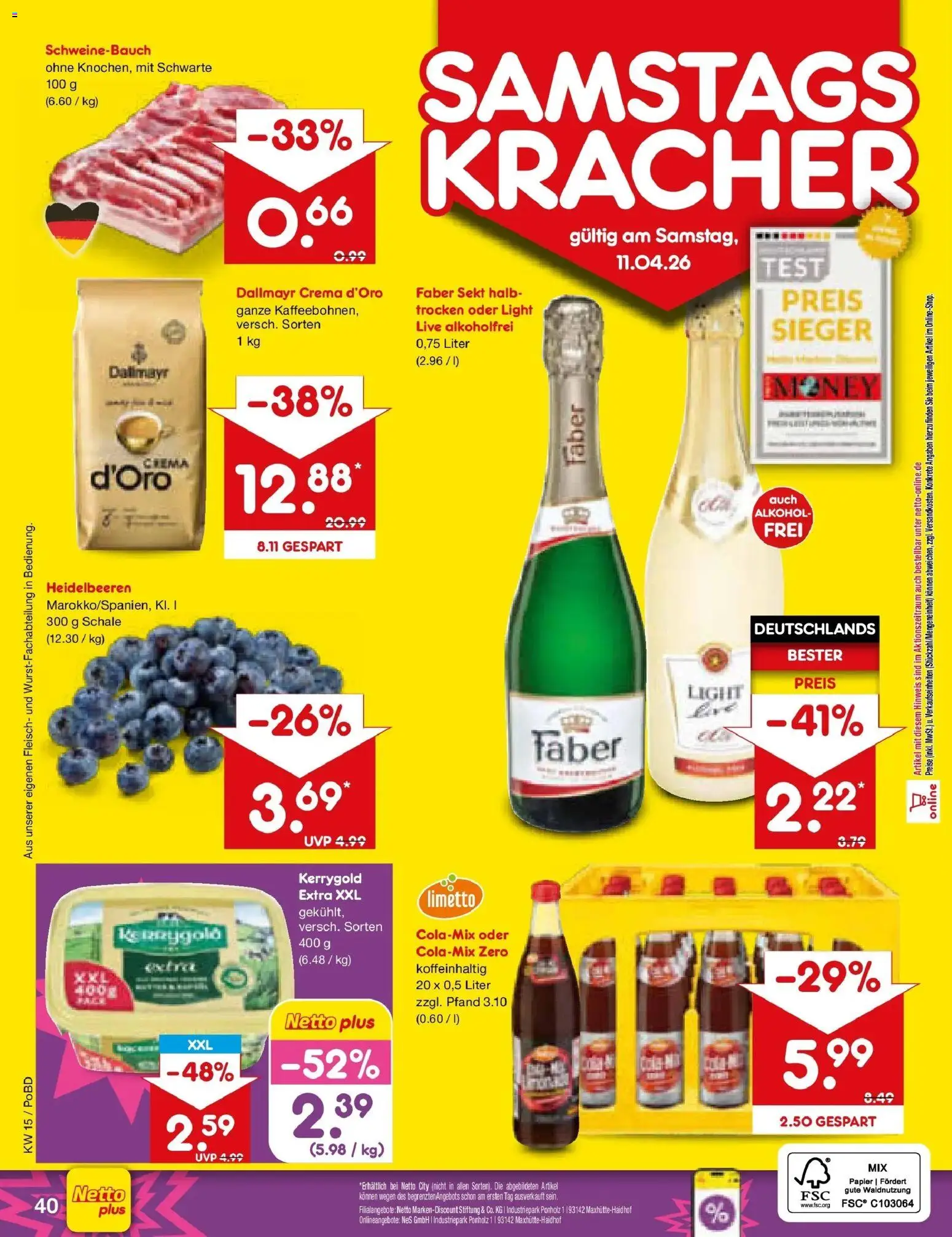 Netto Marken-Discount Prospekt Selb	 – gültig ab 05.04.2026 | Seite: 52 | Produkte: Sekt, Heidelbeeren, Dallmayr, Fleisch