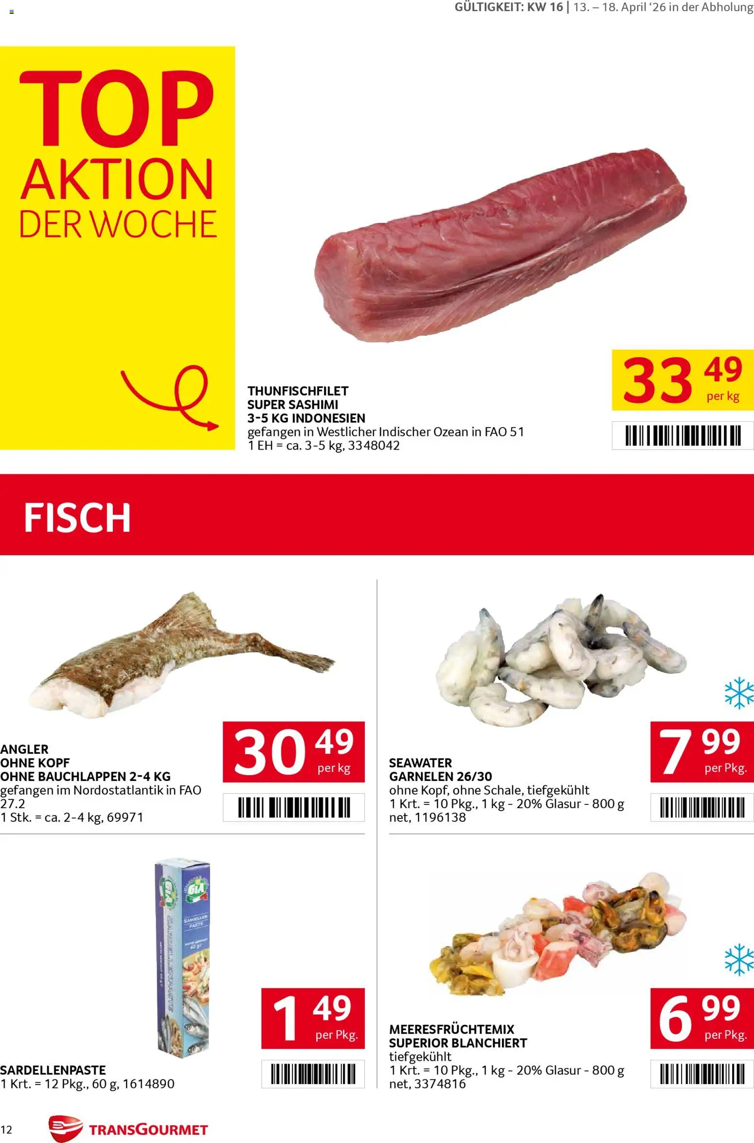 Transgourmet Flugblatt gültig ab 13.04.2026 | Seite: 12 | Produkte: Fisch