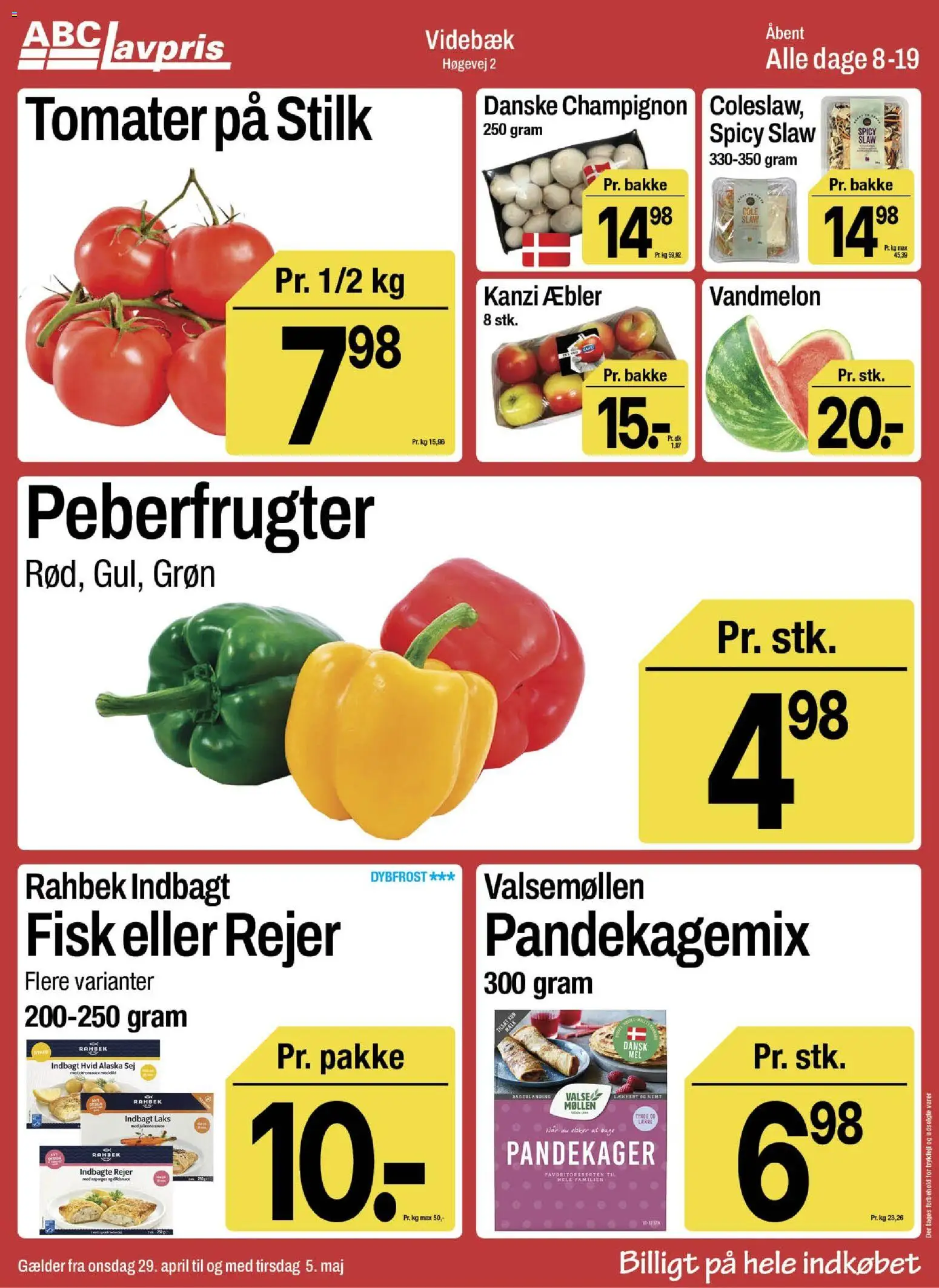 Abc Lavpris tilbudsavis – gyldig fra 29.04.2026 | Side: 2 | Produkter: Champignon, Tomater, Vandmelon, Rejer