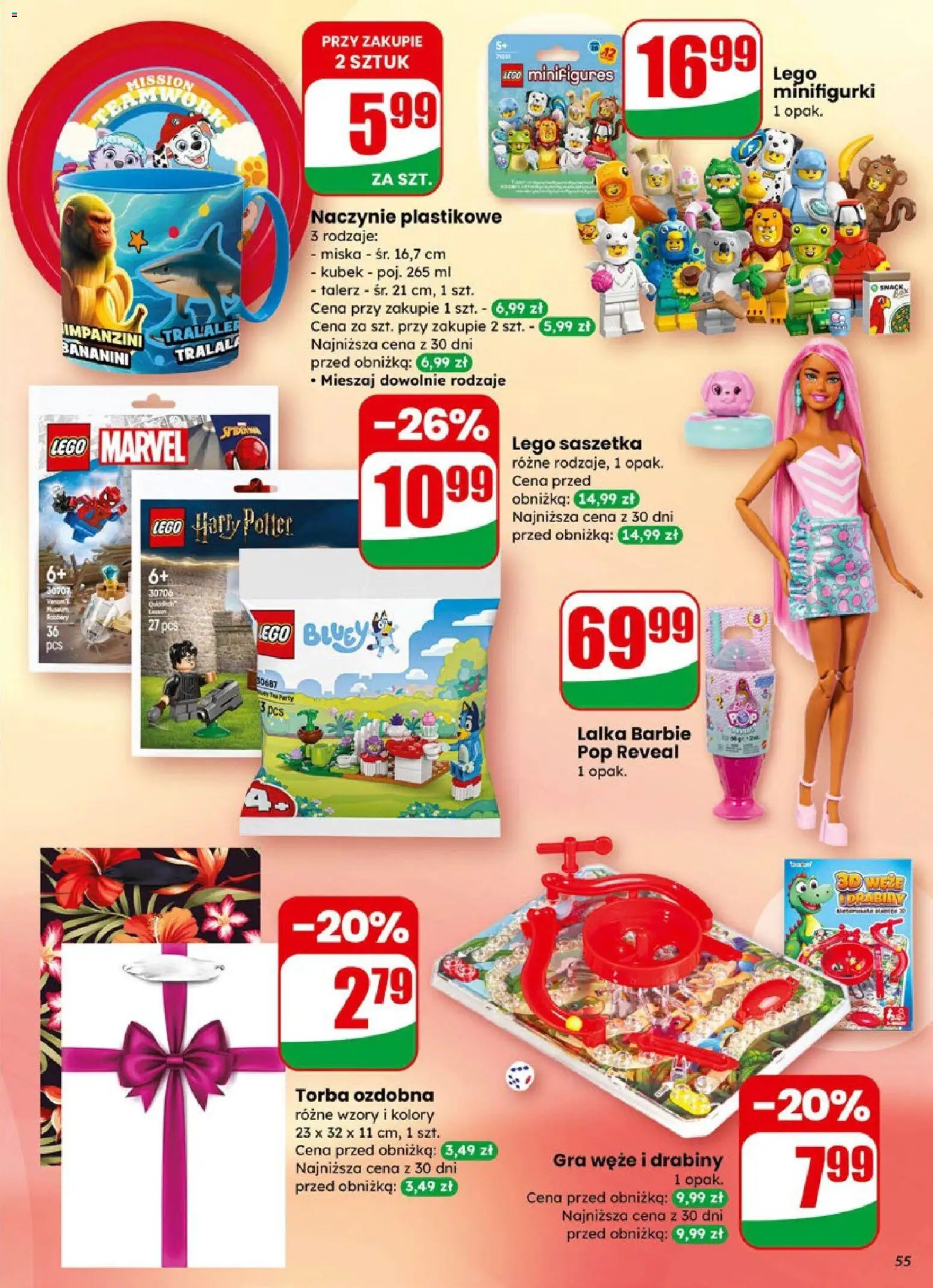 Dino Gazetka od 21.01.2026 | Strona: 55 | Produkty: Gra, Lalka, Barbie, Lego