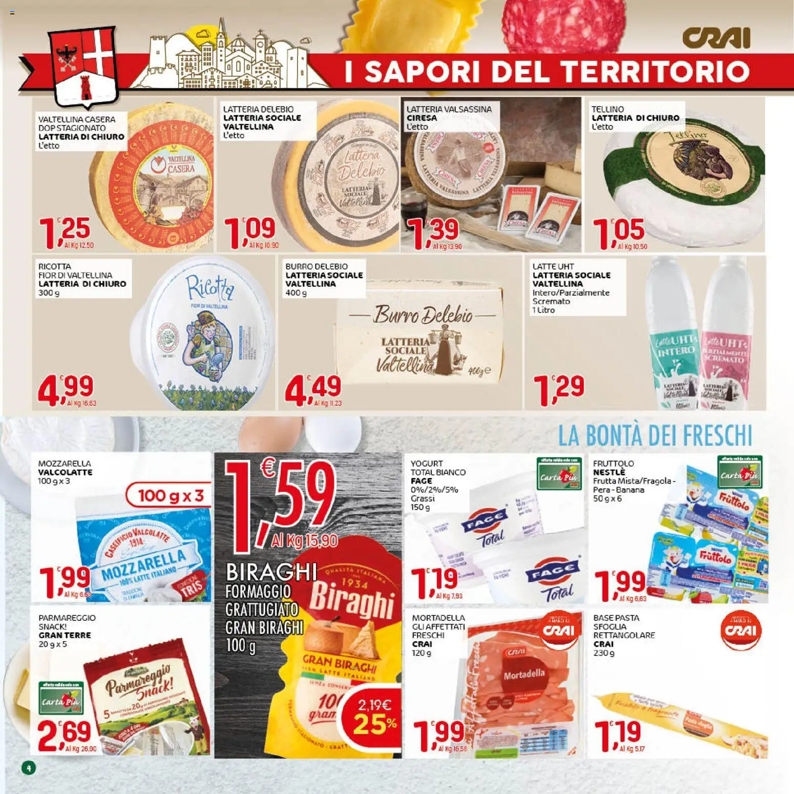 Volantino CRAI del 19.03.2026 | Pagina: 4 | Prodotti: Mozzarella, Formaggio, Pasta, Pera
