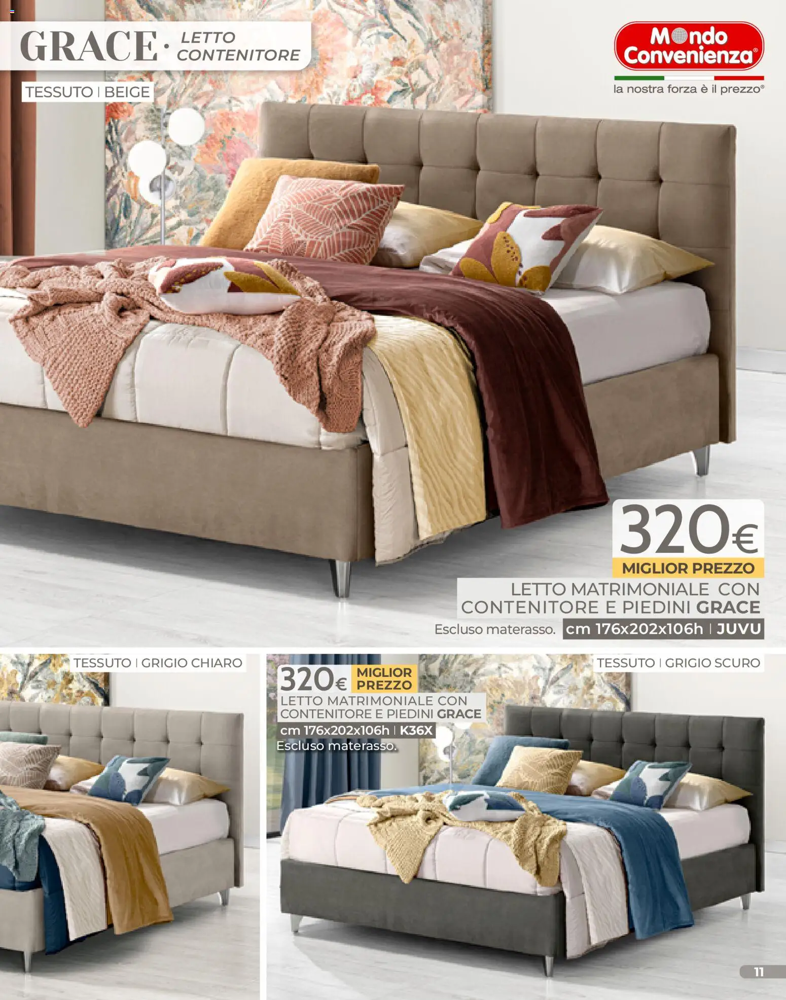Volantino Mondo Convenienza del 04.01.2026 | Pagina: 11 | Prodotti: Letto matrimoniale, Contenitore, Letto