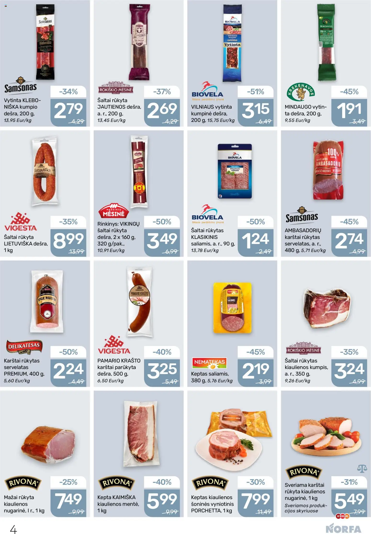 NORFA akcijos nuo 02.04.2026 | Puslapis: 4 | Prekių: Kiaulienos, Jautienos, Saliamis