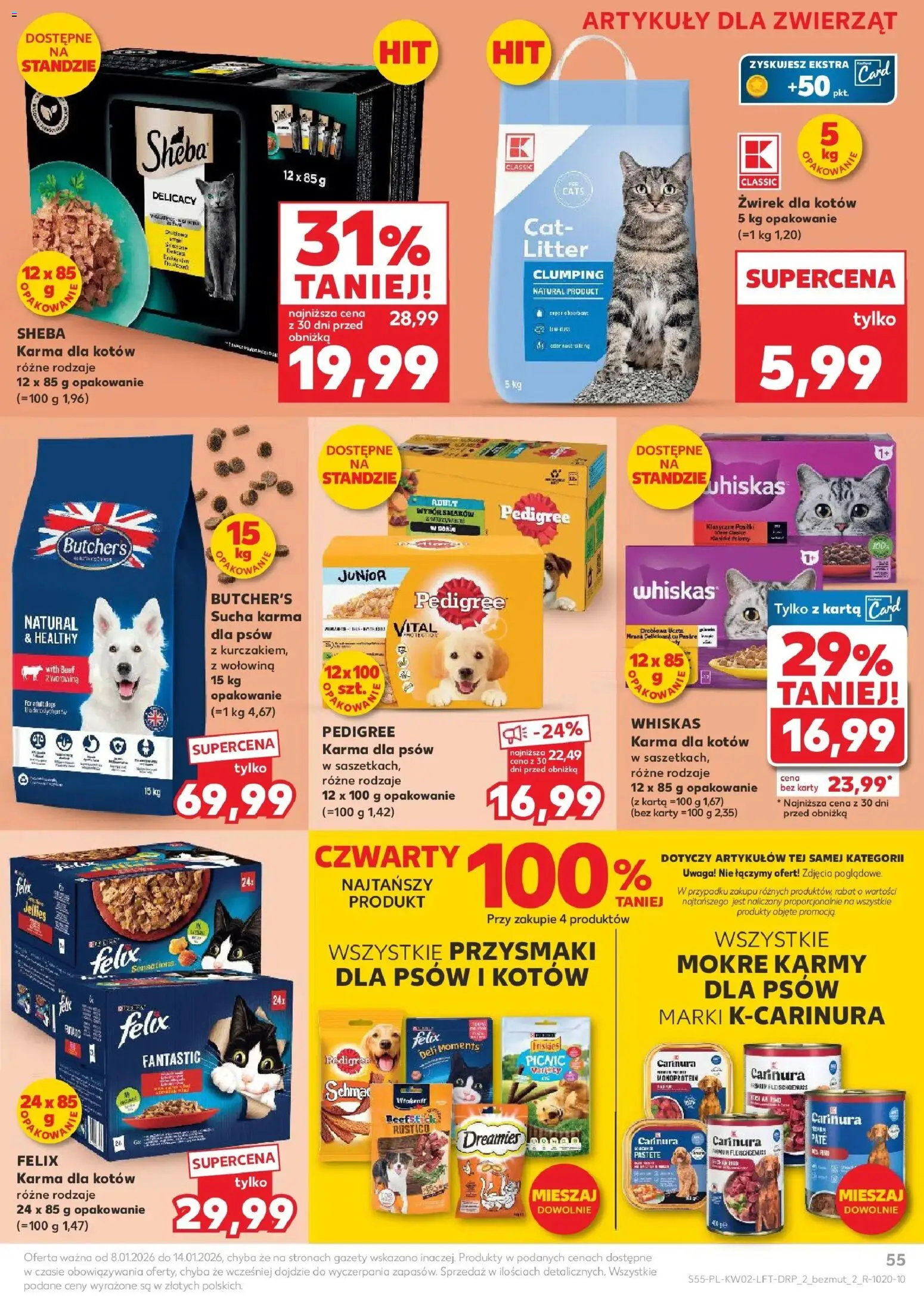 Kaufland gazetka od 08.01.2026 | Strona: 55 | Produkty: Karta, Pedigree, Karma dla kotów, Wołowina