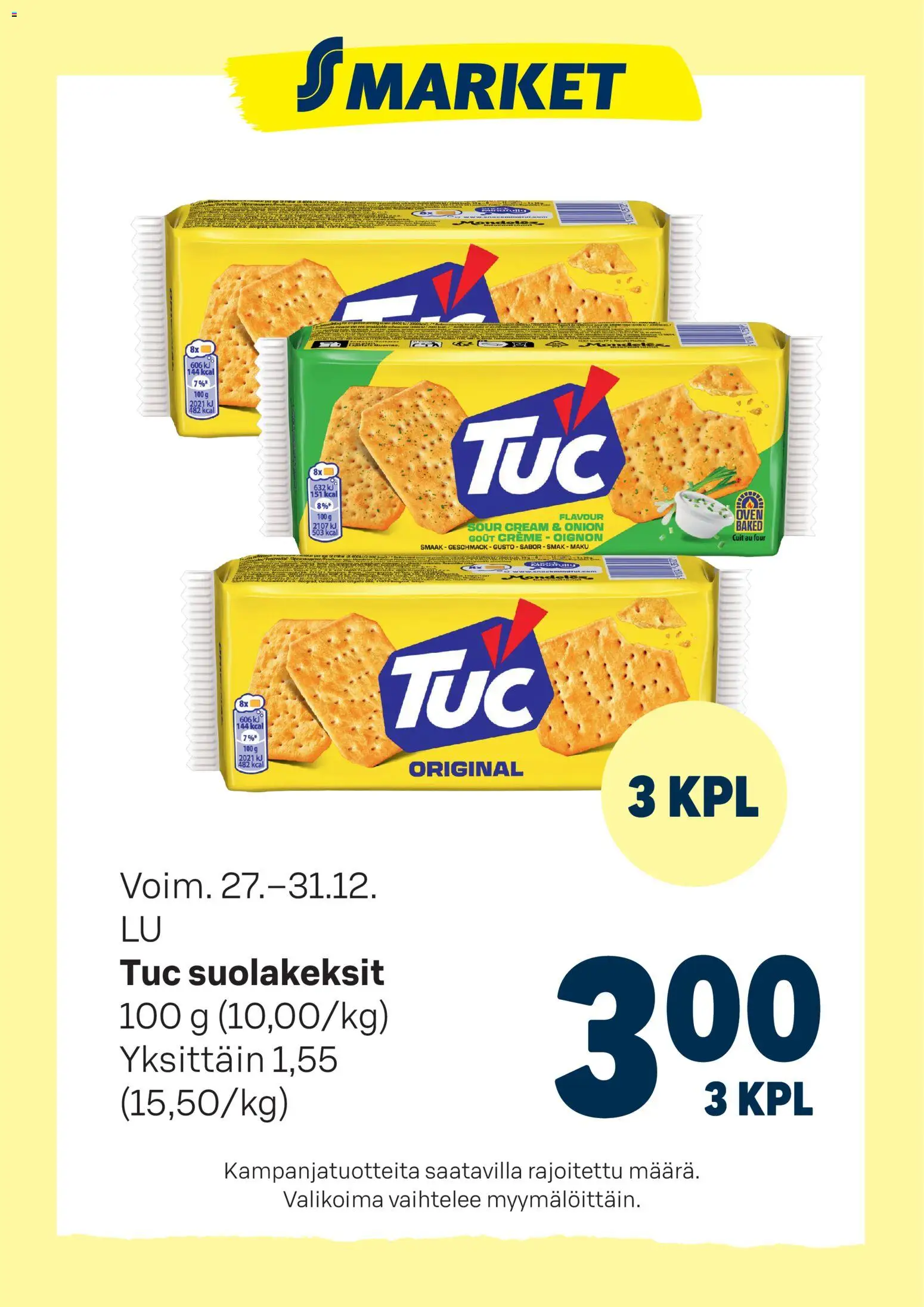 S-market tarjoukset Tuc suolakeksit – voimassa 27.12.2025 alkaen | Sivu: 1