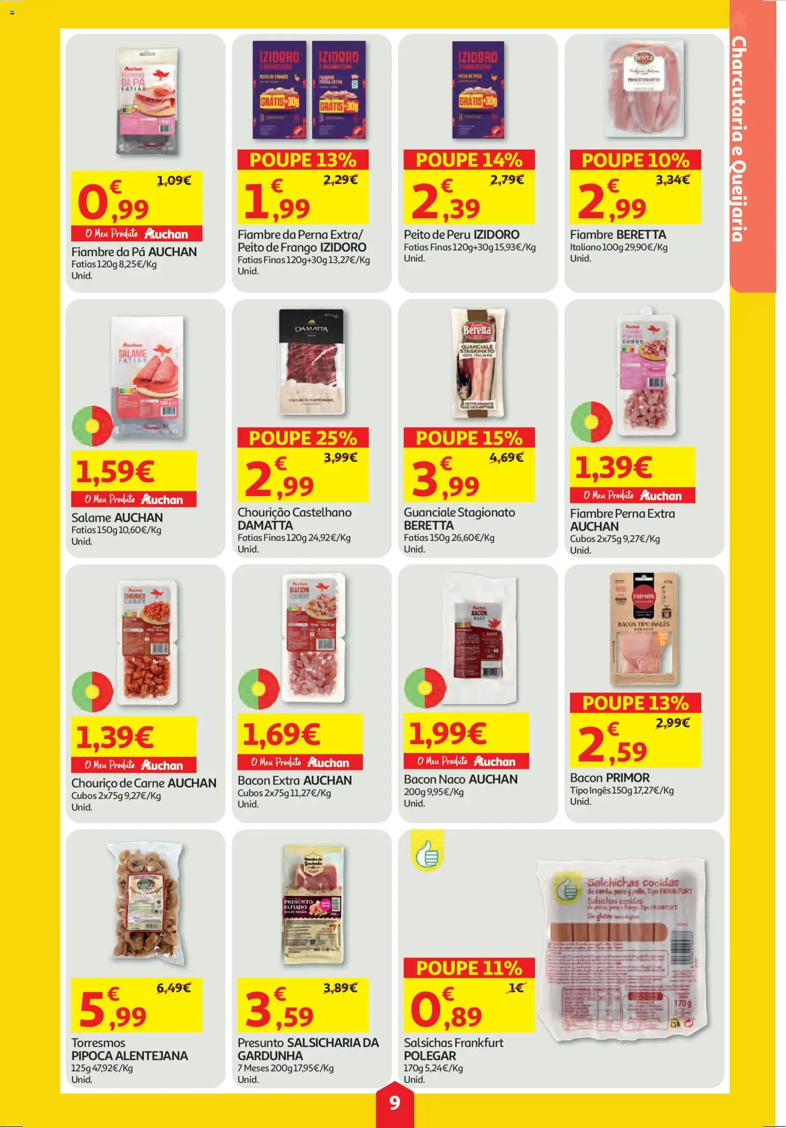 Auchan folheto │ válido de 19.03.2026 | Página: 9 | Produtos: Bacon, Peito de peru, Peru, Presunto