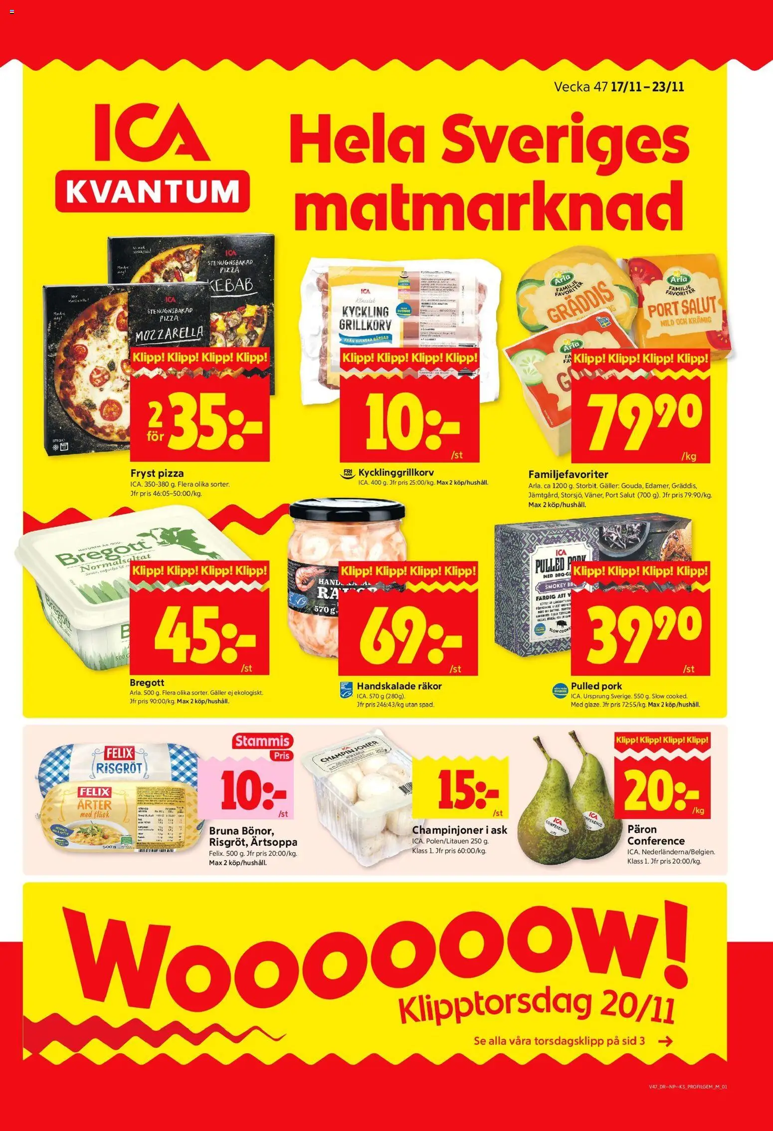 ICA Kvantum reklamblad aktuell från 17.11.2025 | Sida: 1 | Produkter: Galler, Bregott, Räkor, Pizza
