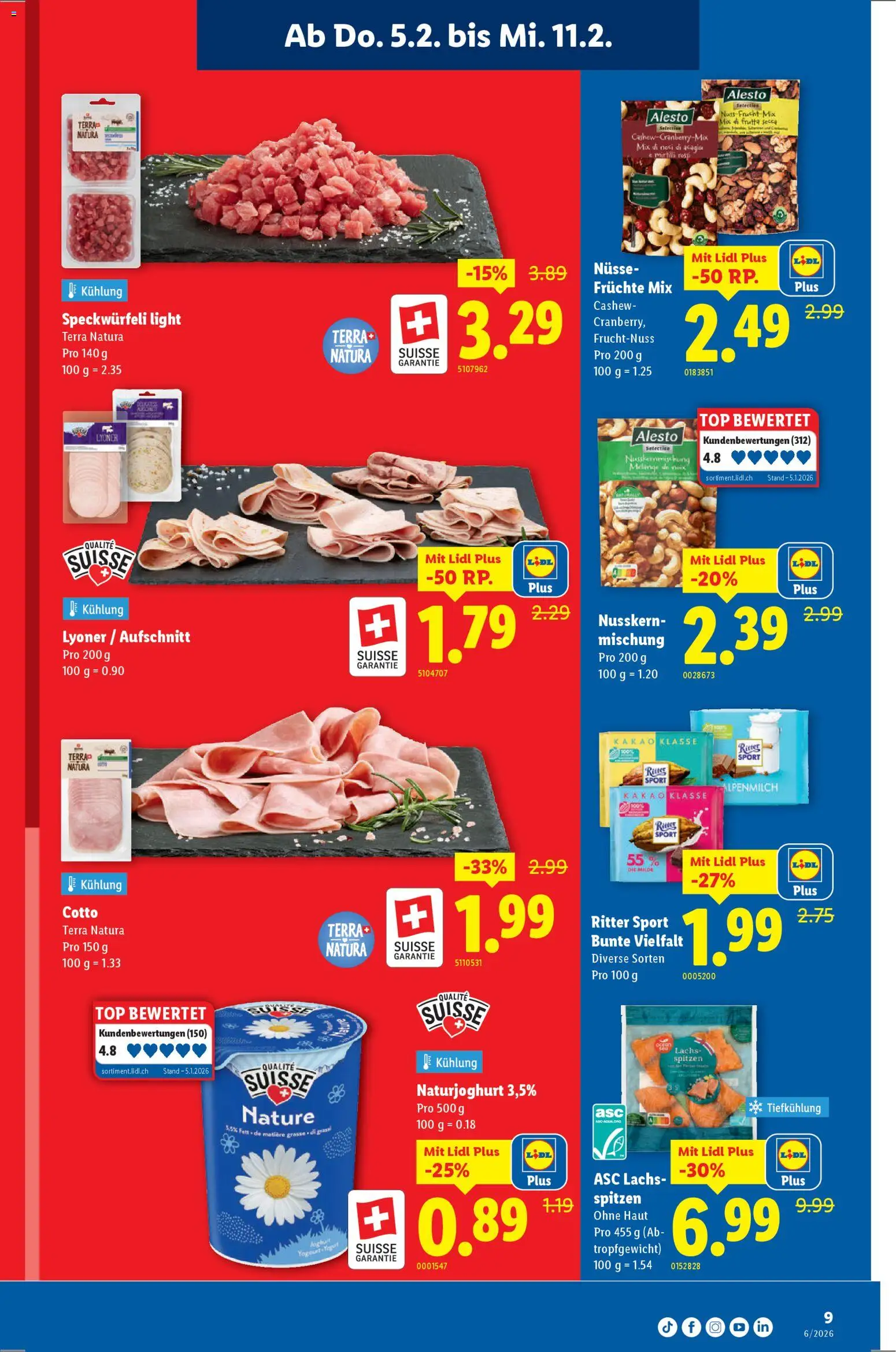 Lidl Aktionen – gültig ab 05.02.2026 | Seite: 9 | Produkte: Joghurt, Lachs, Nüsse, Top