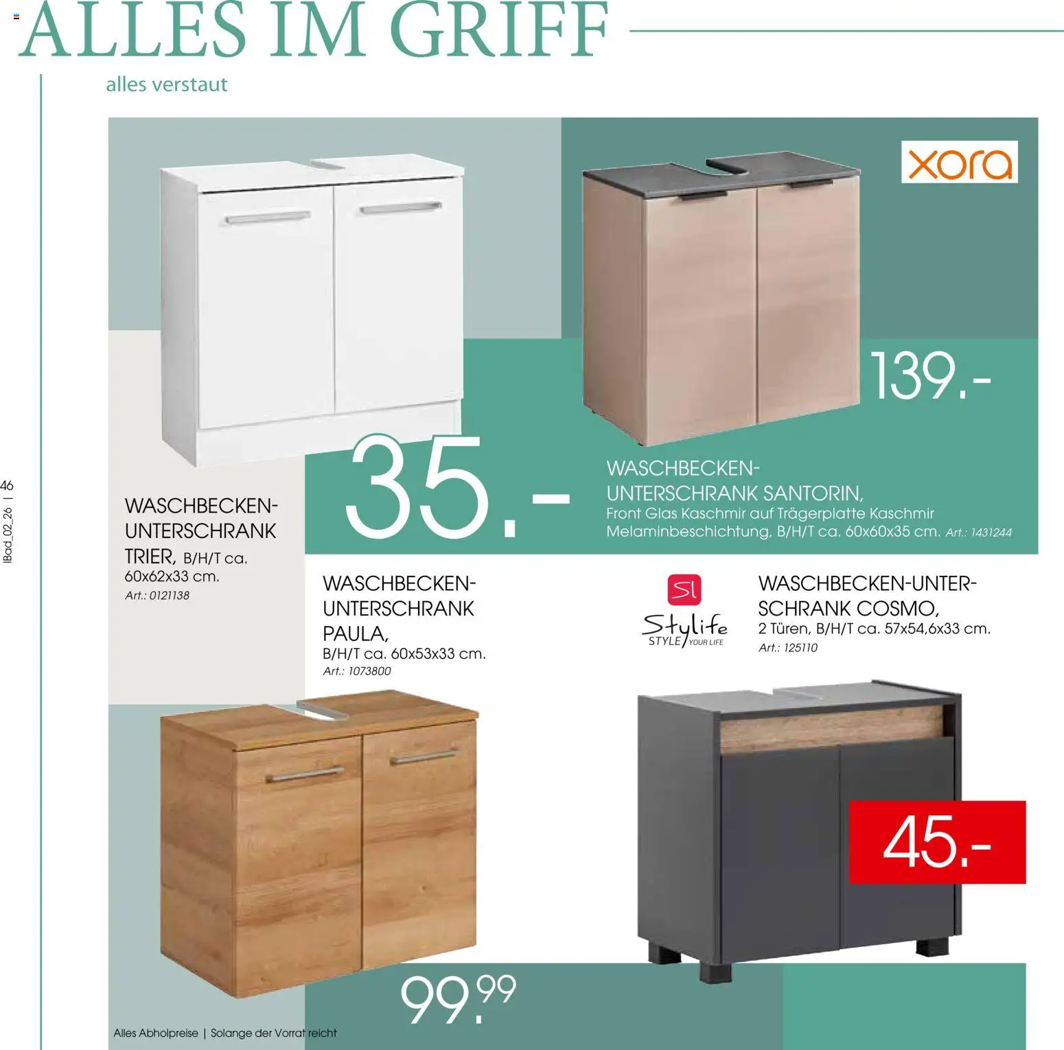 Zurbrüggen Bad Design Trends – gültig ab 23.03.2026 | Seite: 46 | Produkte: Schrank, Waschbecken, Unterschrank
