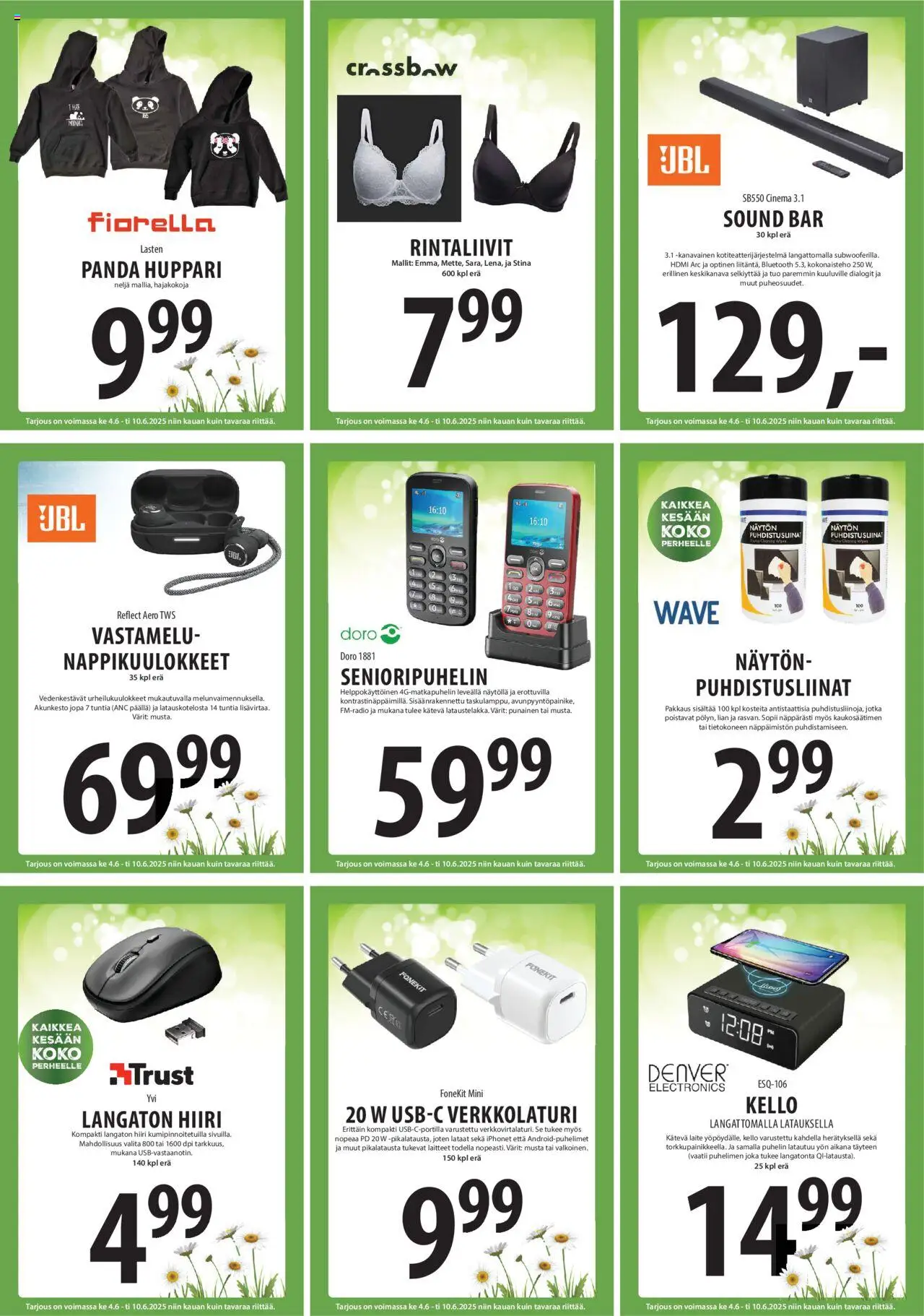  | Sivu: 12 | Tuotteet: Puhdistusliinat, Huppari, Puhelin, Kello
