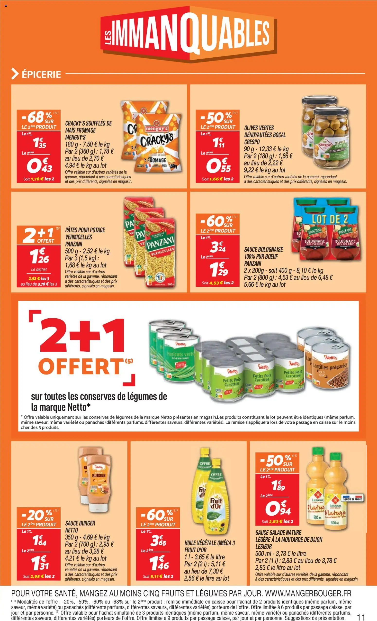 {H1} | Page: 11 | Produits: Carottes, Olives, Sauce bolognaise, Moutarde