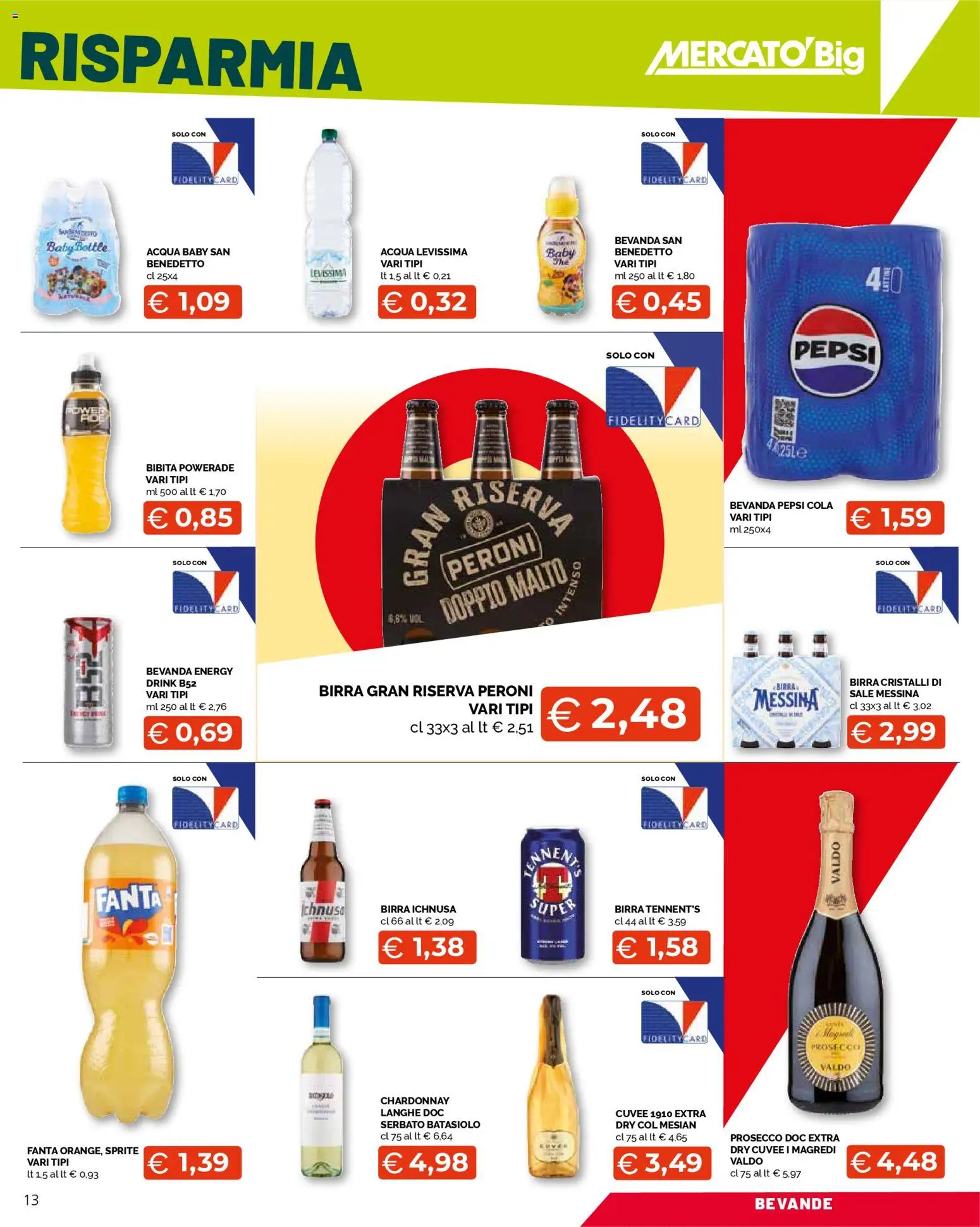 Volantino Mercatò del 22.01.2026 | Pagina: 13 | Prodotti: Birra, Acqua, Fanta, Pepsi
