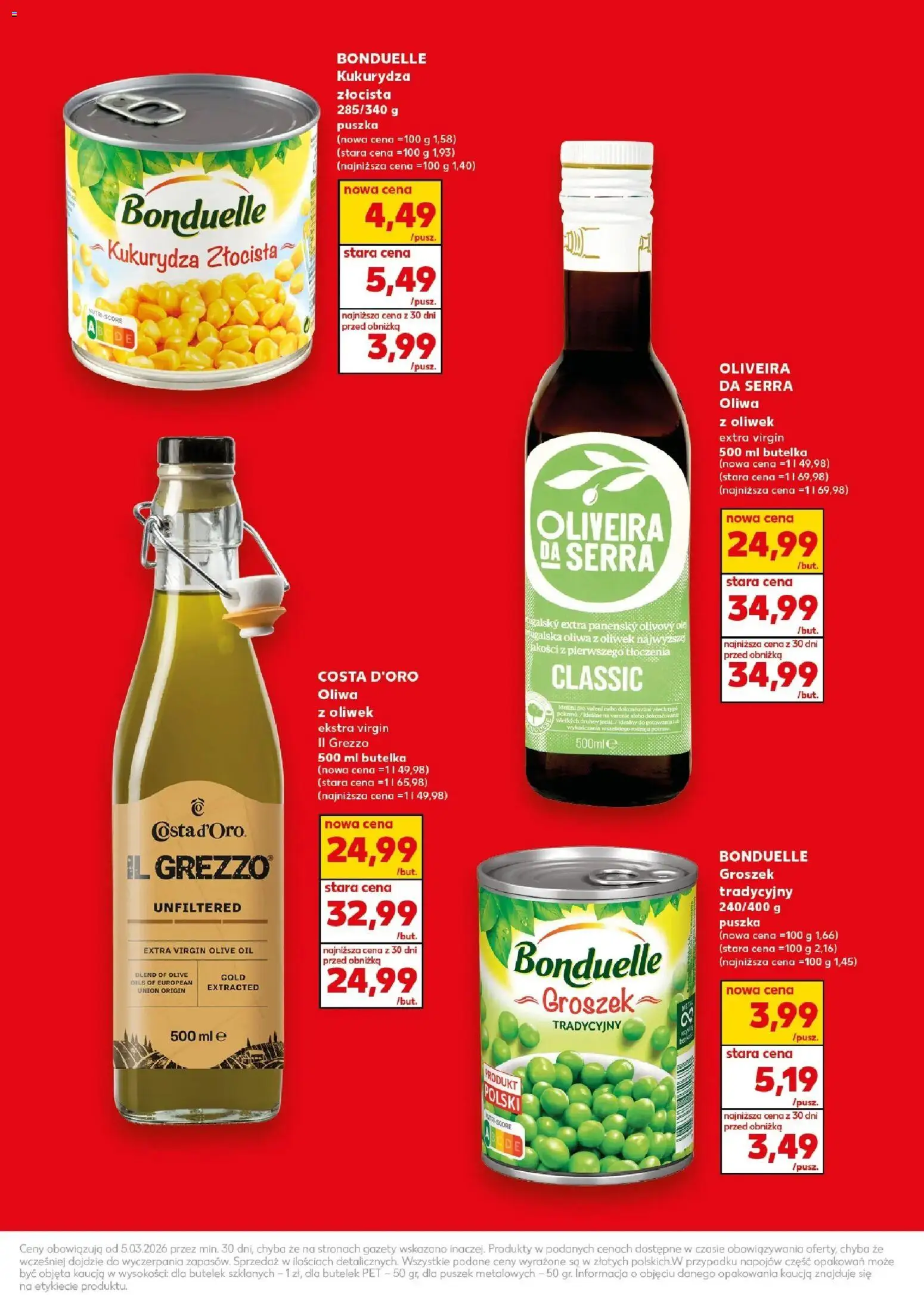 Kaufland gazetka - Obniżone ceny od 05.03.2026 | Strona: 3 | Produkty: Oliwa z oliwek, Oliwa z oliwek extra virgin, Kukurydza, Olej