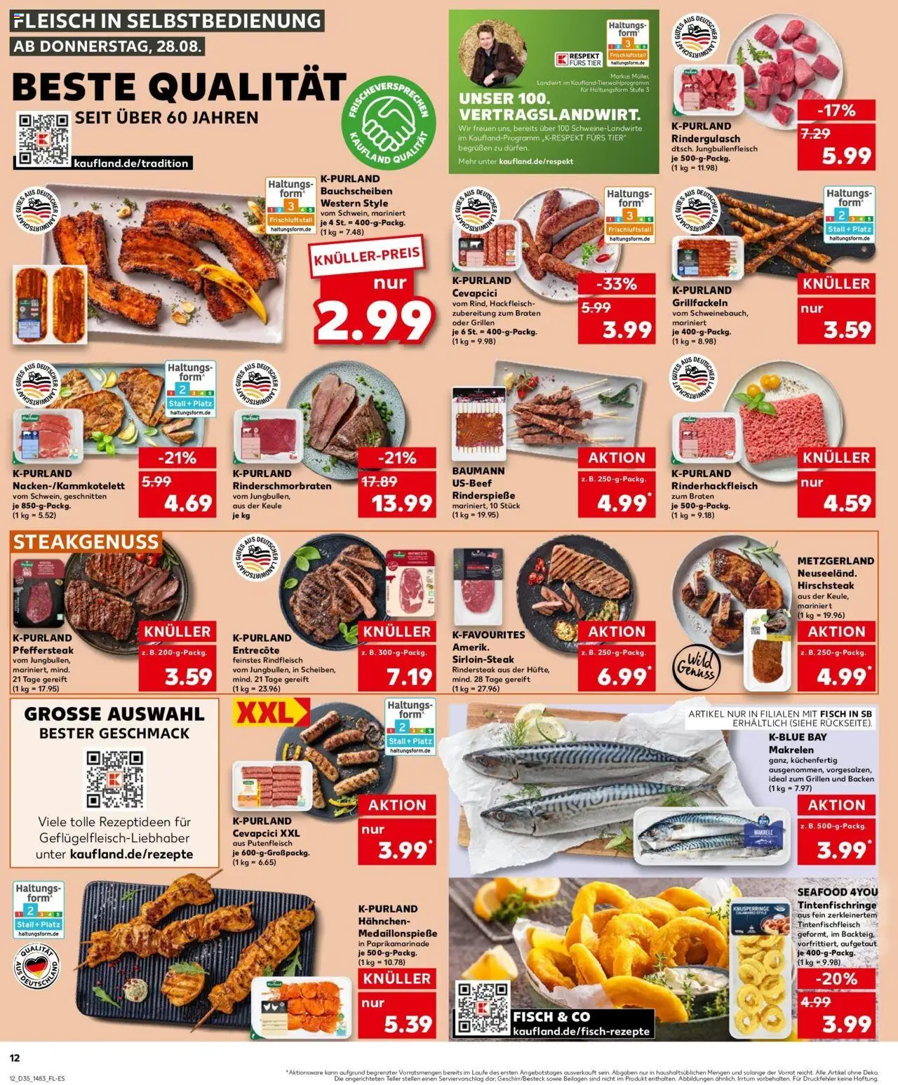 Kaufland prospekt Dreieich	 – gültig ab 28.08.2025 | Seite: 12 | Produkte: Hahnchen, Entrecote, Fisch, Fleisch