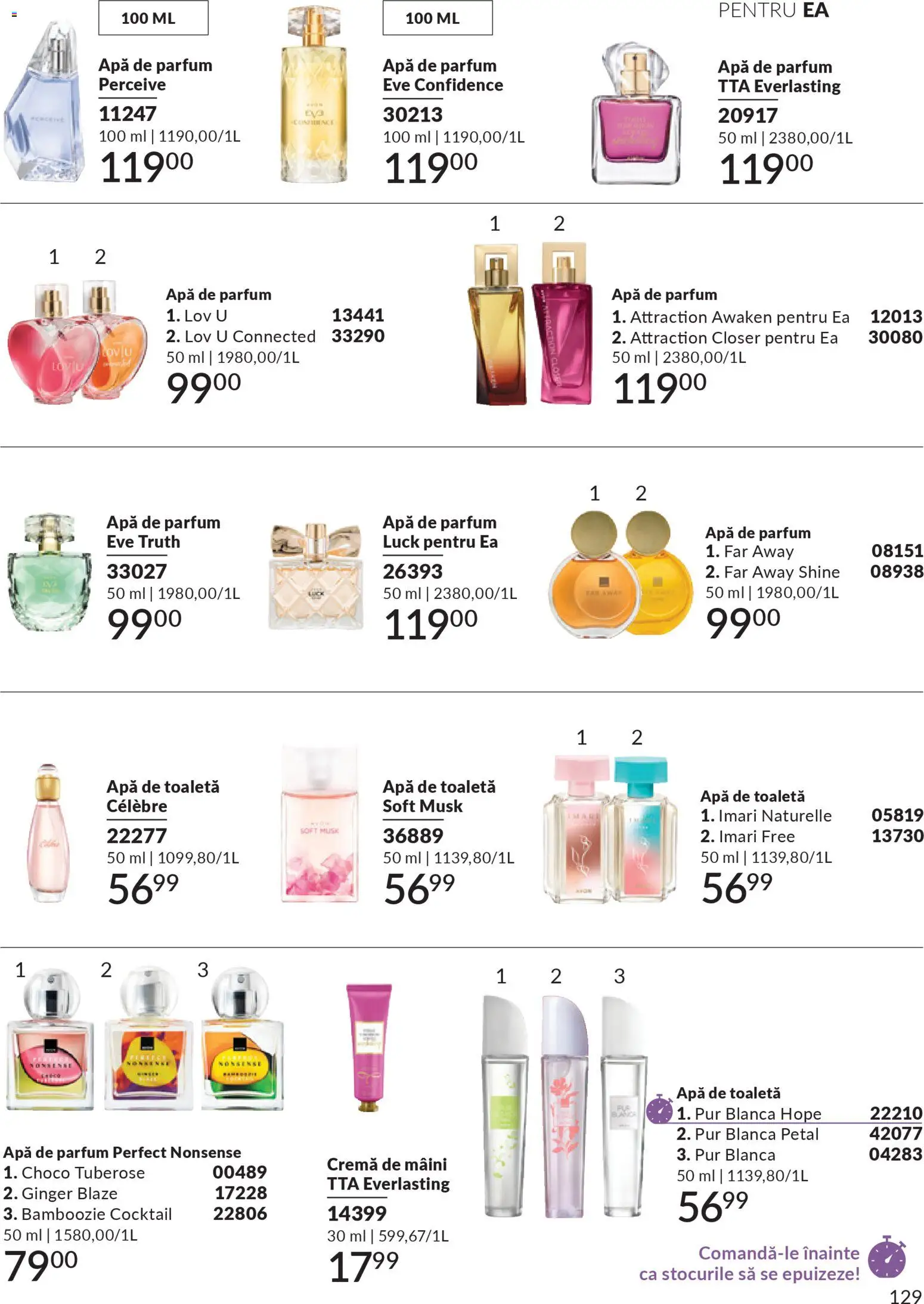 Noul catalog Avon – valabil de la 01.12.2025 | Pagină: 129 | Produse: Toaletă, Apă de toaletă, Cremă, Cremă de mâini