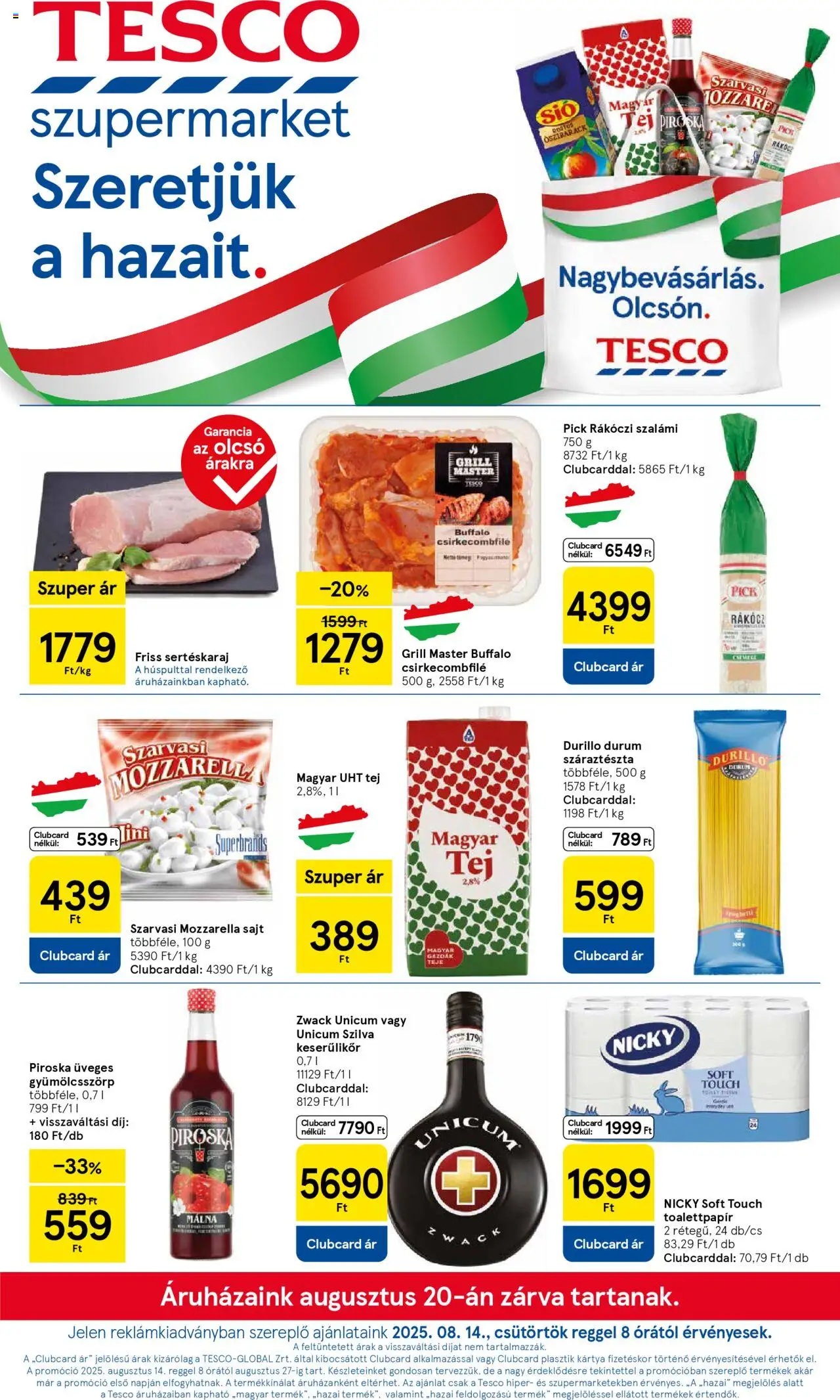 Tesco akciós ujság - amely érvényes a következő dátumtól: 14.08.2025 | Oldal: 1 | Termékek: Őszibarack, Tej, Sajt, Száraztészta