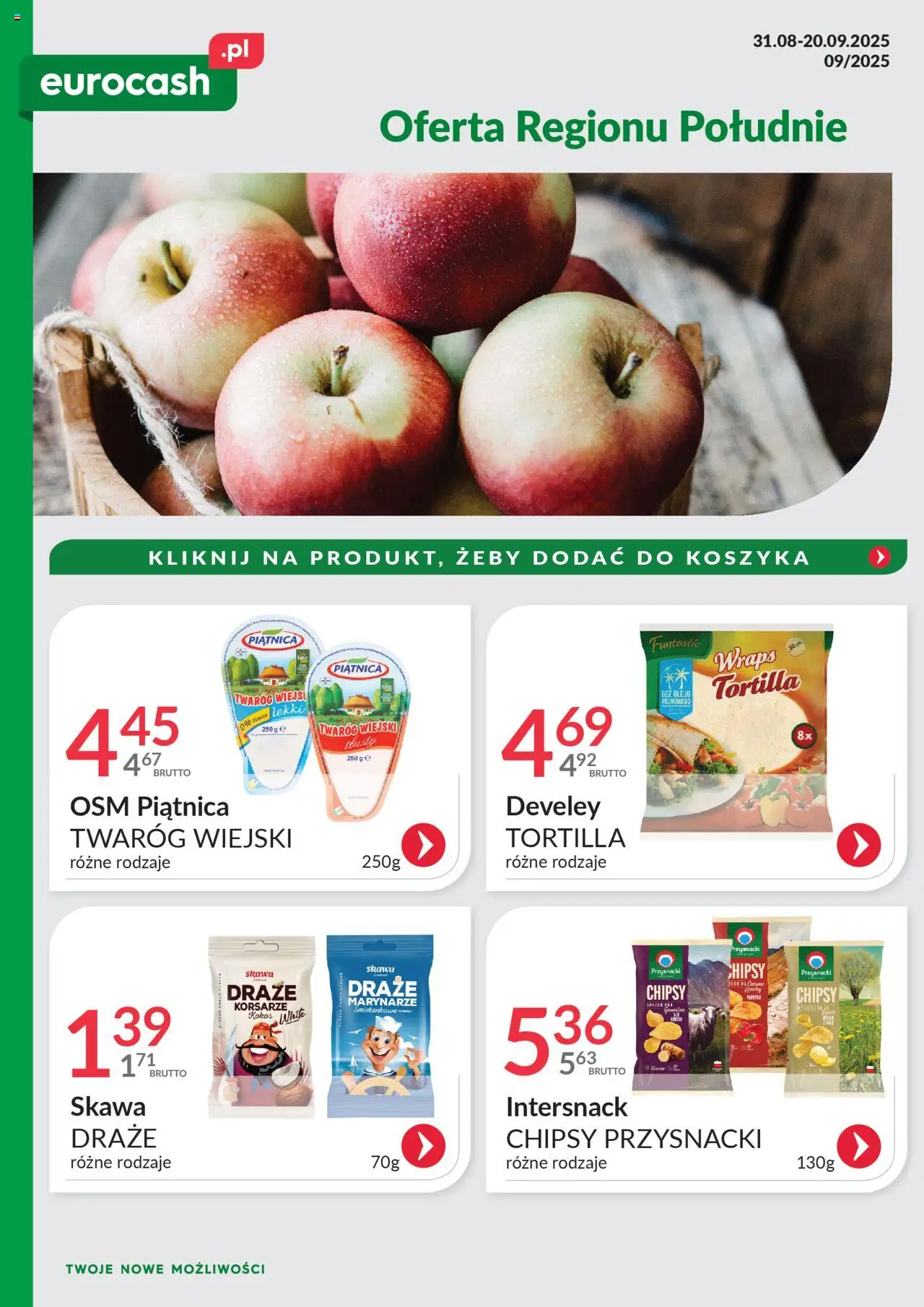 Eurocash Gazetka - Oferta Południe od 31.08.2025 | Strona: 1 | Produkty: Chipsy, Tortilla, Twaróg